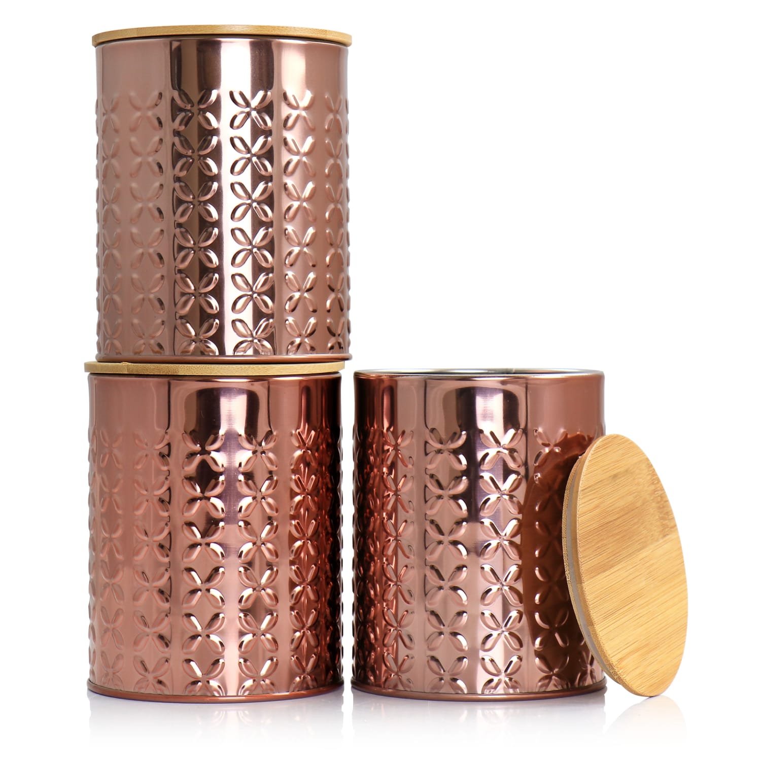 MegaChef Aluminum 3-Piece Kitchen Canister Set, 5-1/2inH x 4-5/16inW x 4-5/16inD, Rose Gold - Image 4