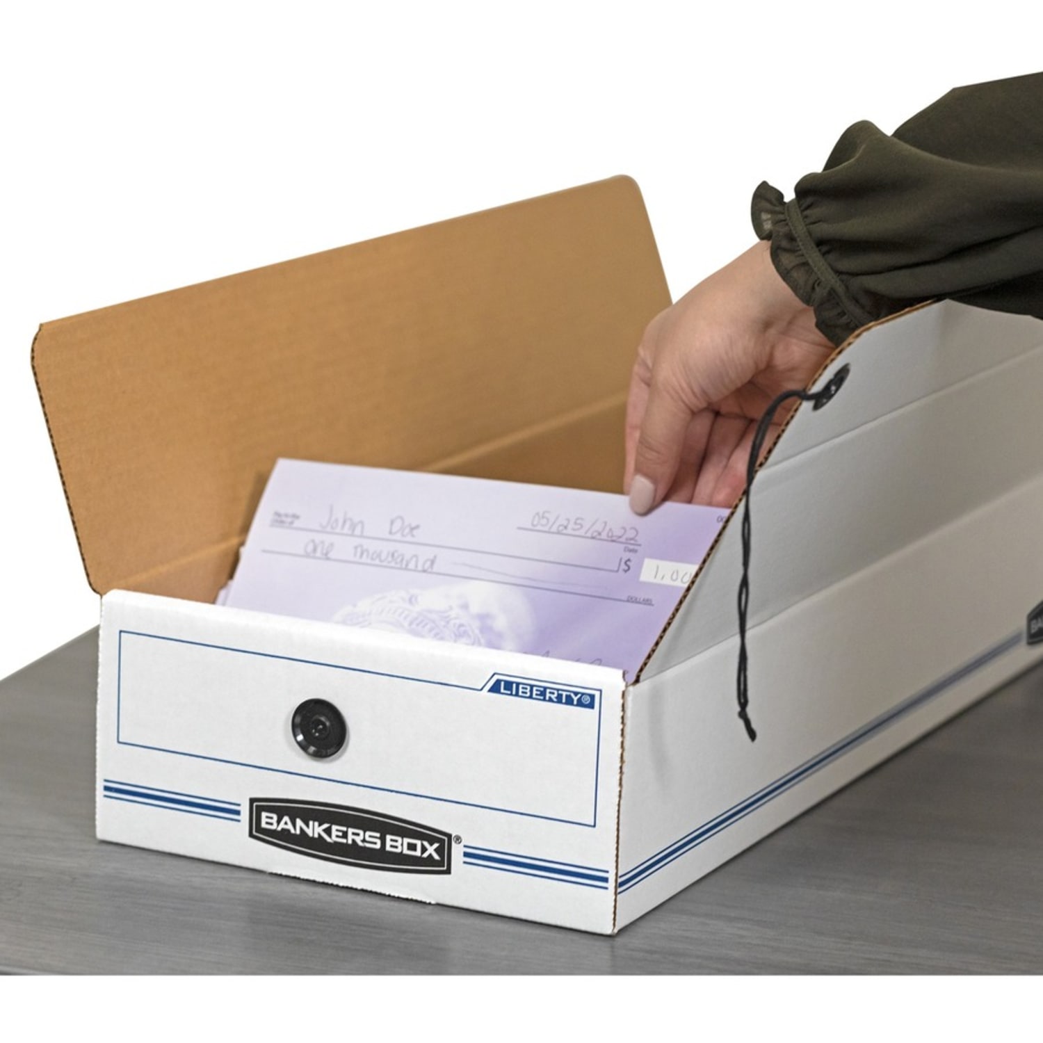 Bankers Box Liberty Corrugated Storage Boxes, 6 3/8in x 9in x 24in, White/Blue, Case Of 12 - Image 6
