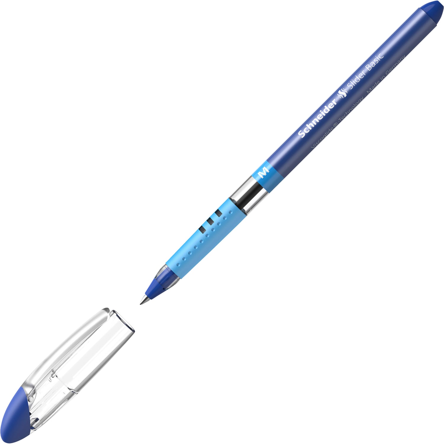 Rediform Schneider Slider Basic M Ballpoint Pens, Medium Point, 1.0 mm, Blue/Silver Barrels, Blue Ink, Pack Of 10 Pens - Image 4