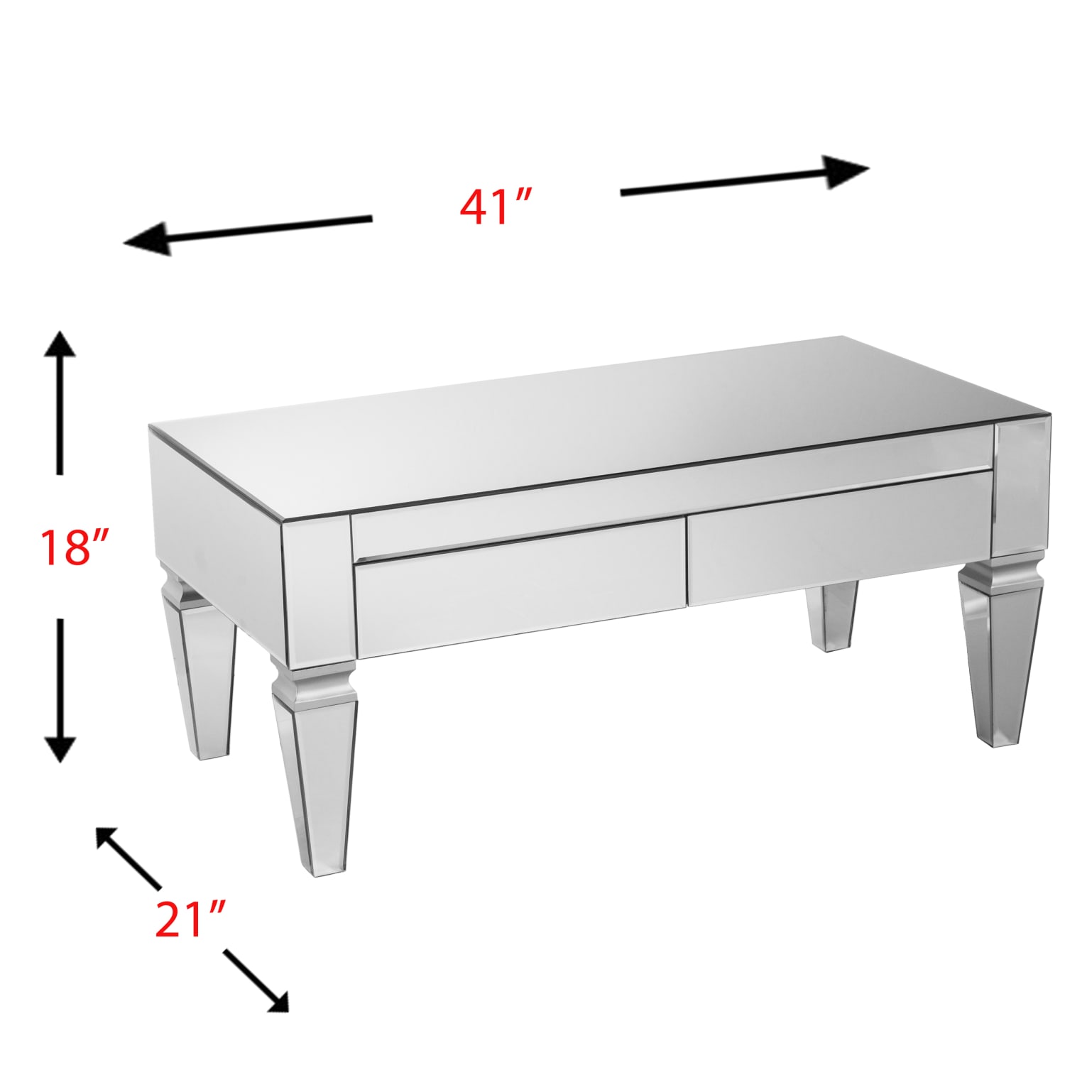 SEI Furniture Darien Contemporary Mirrored Cocktail Table, Rectangular, Matte Silver/Maroon - Image 3