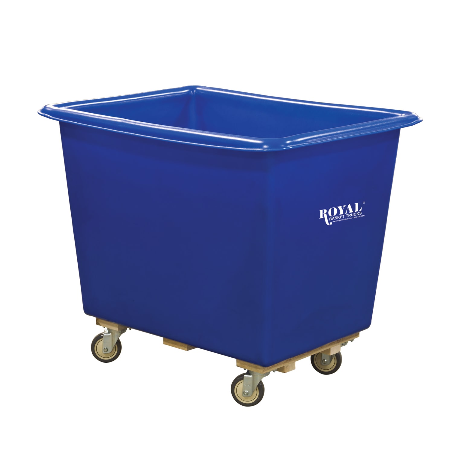 Royal Basket Trucks 16 BU Wood Base Poly Truck, 35-1/2inH x 32inW x 30inD, Blue