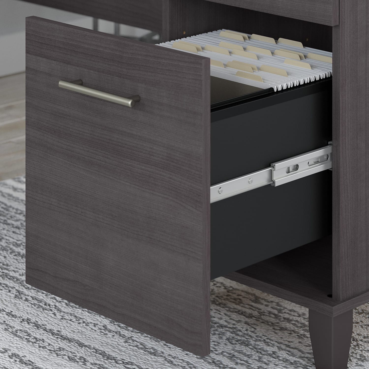 Bush Furniture Somerset 72inW L-Shaped Desk With Hutch And 5-Shelf Bookcase, Storm Gray, Standard Delivery - Image 6