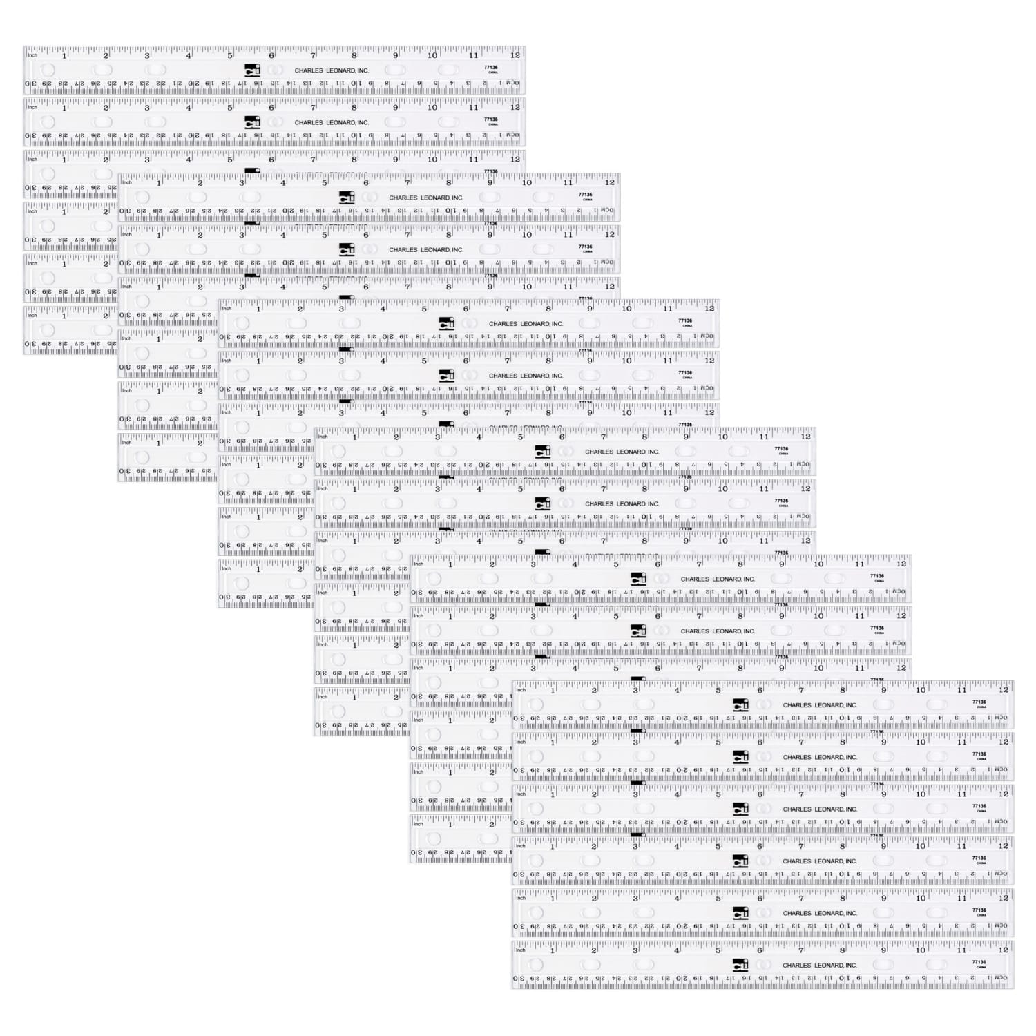 Charles Leonard Plastic Ruler, 12-Inch, Clear, Pack Of 36
