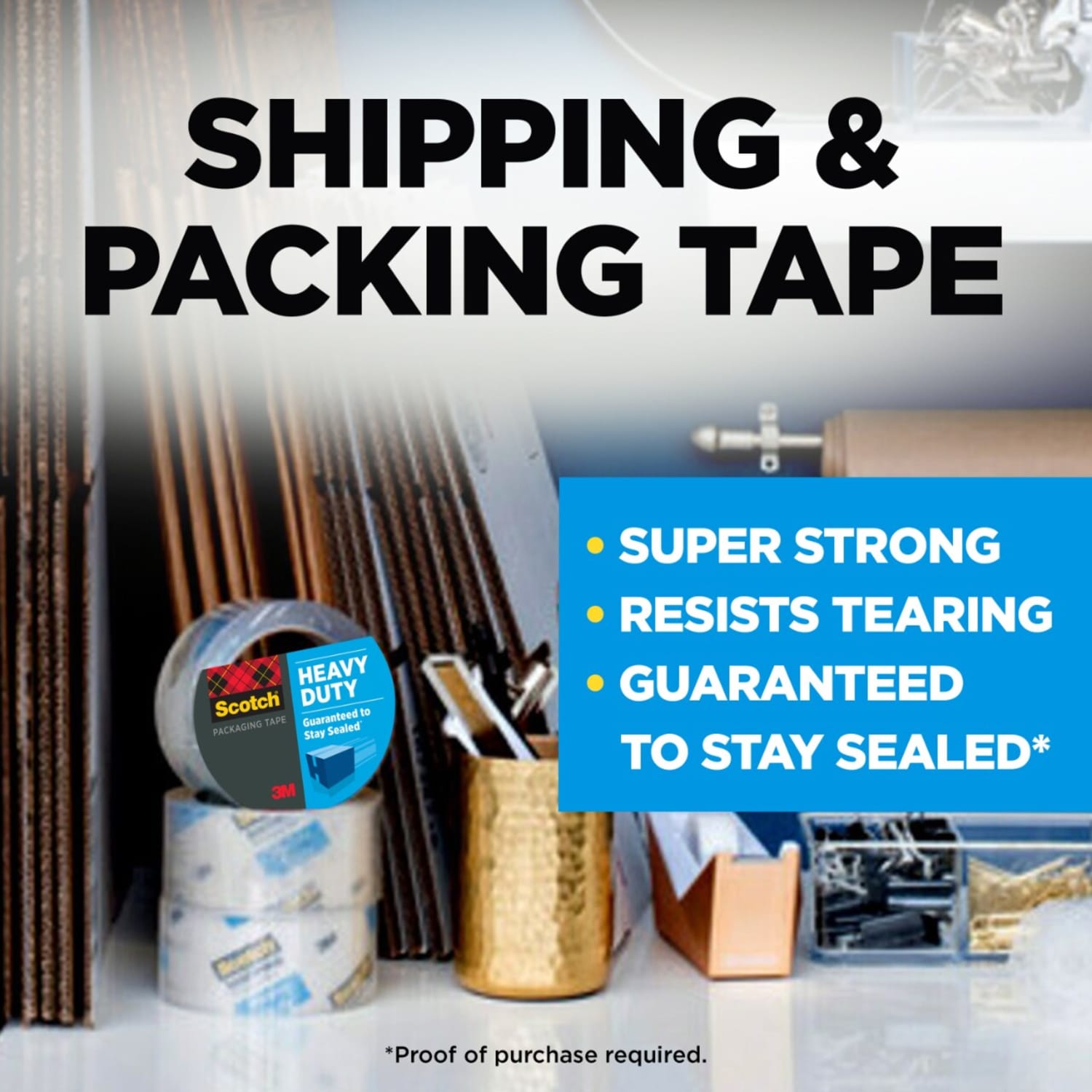 Scotch Heavy Duty Shipping Packing Tape, 36 Tape Rolls, 1 7/8 in x 54.6 yd, 3in Core, Designed for Packing, Shipping and Mailing, Guaranteed to Stay Sealed, Clear - Image 3
