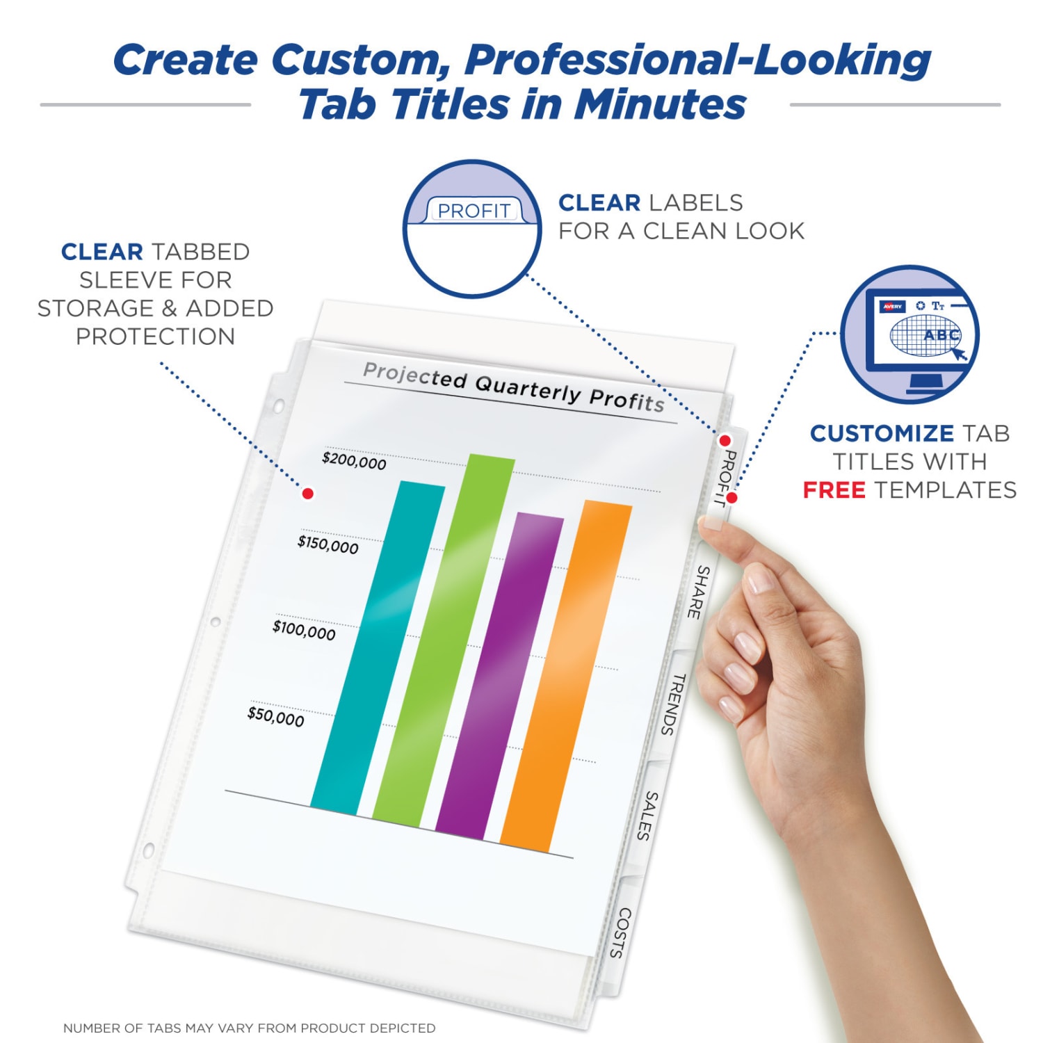 Avery Sheet Protector Dividers For 3 Ring Binders With Easy Print & Apply Index Maker Label Strip, 8-1/2in x 11in,  5 Tab, Clear With Customizable White Tabs, 1 Set - Image 5