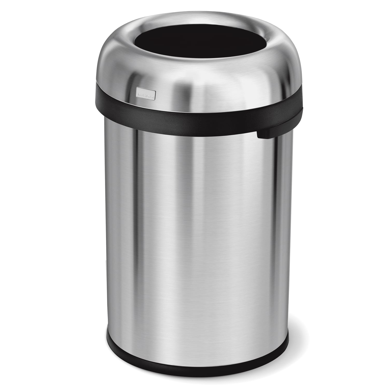 simplehuman Commercial Open Top Trash Can, Bullet Round, 30 Gallons, 32.3in x 18.9in, Brushed Heavy-Gauge Stainless Steel