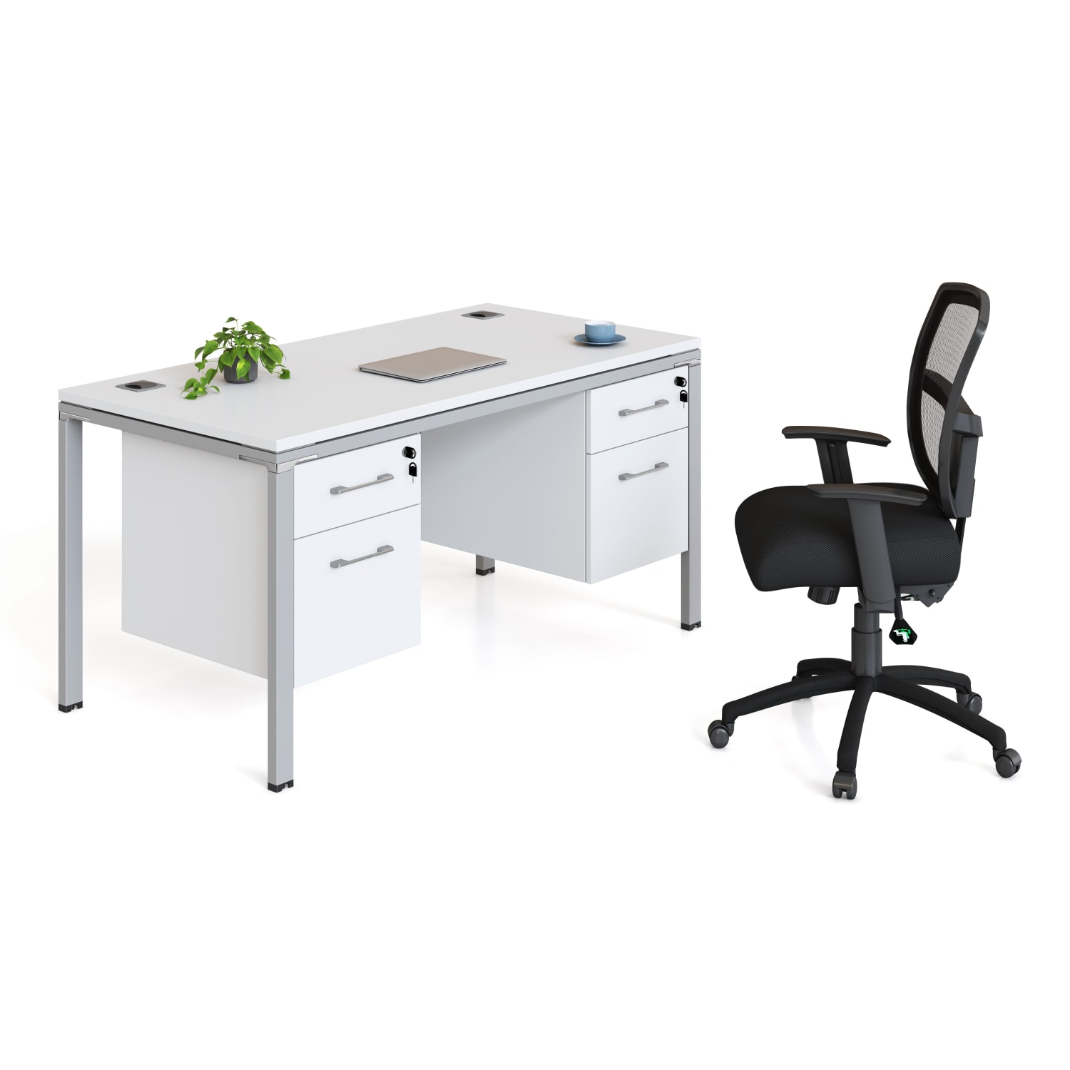 Boss Office Products Simple System Workstation Desk With 2 Pedestals, 60in x 24in, White - Image 3