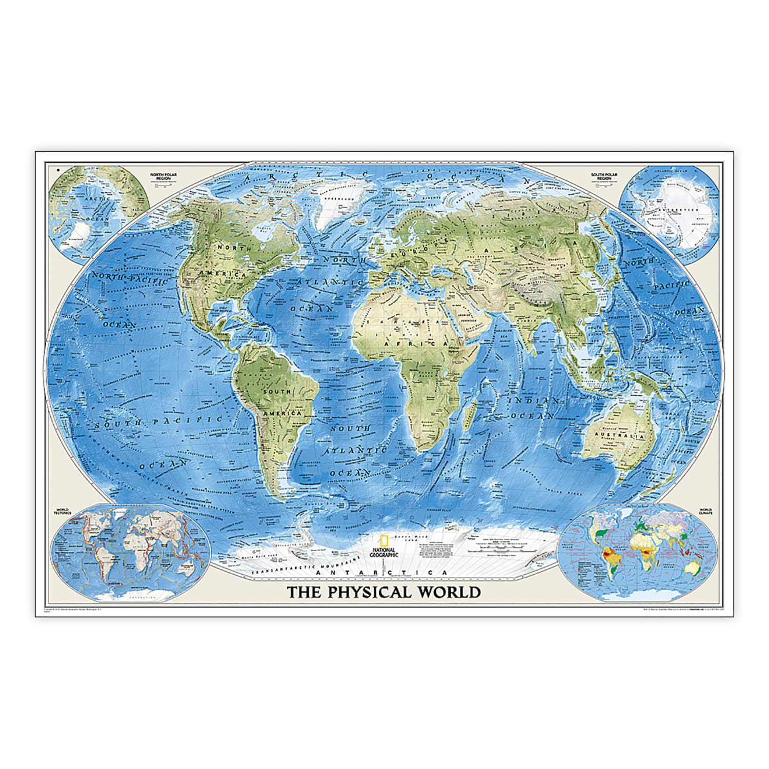 National Geographic World Physical Map, Laminated, 45.75in x 30.5in