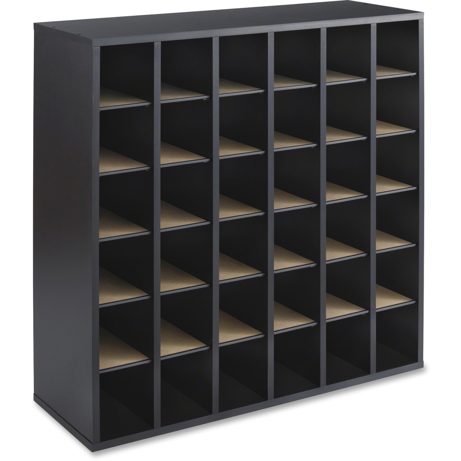 Safco Wood Mail Sorter, 36 Compartments, 32 3/4inH x 33 3/4inW x 12inD, Black - Image 3