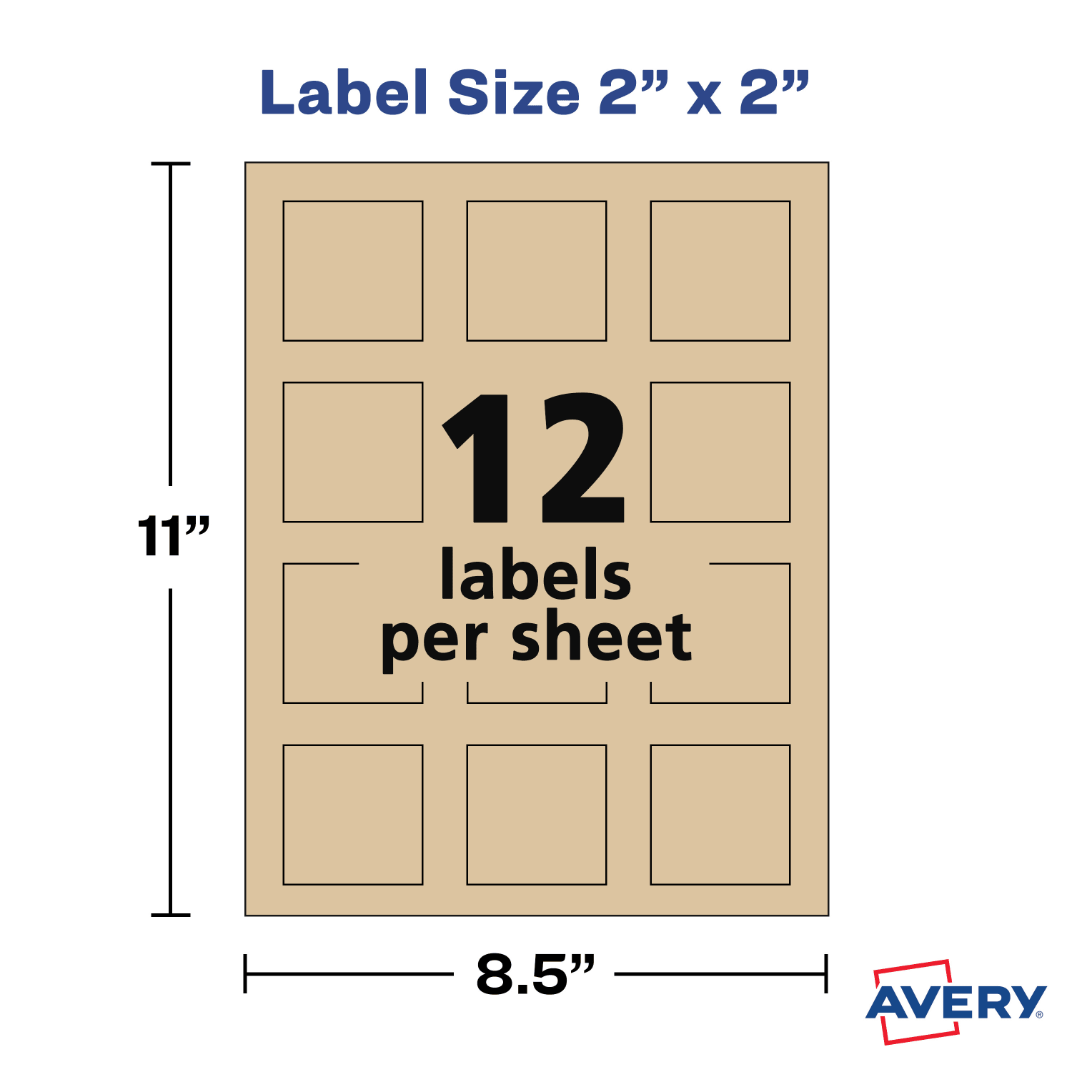 Avery Printable Blank Customizable Labels, 22846, Square, 2in x 2in, Kraft Brown, Pack Of 300 Labels - Image 6