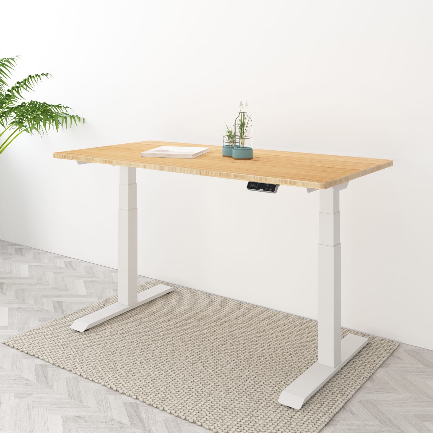 FlexiSpot E7 55inW Height-Adjustable Standing Desk, Bamboo/White - Image 3