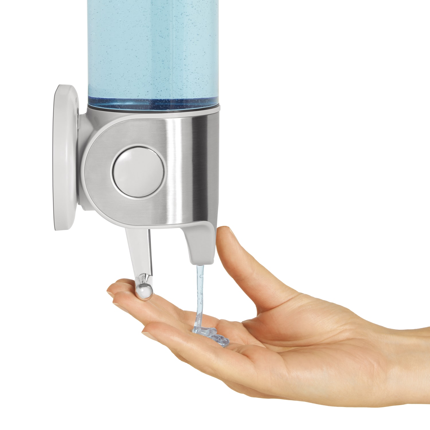 simplehuman Wall Mount Soap Pump, Twin, 2x15 fl.oz. Shampoo and Soap Dispensers, Stainless Steel - Image 3
