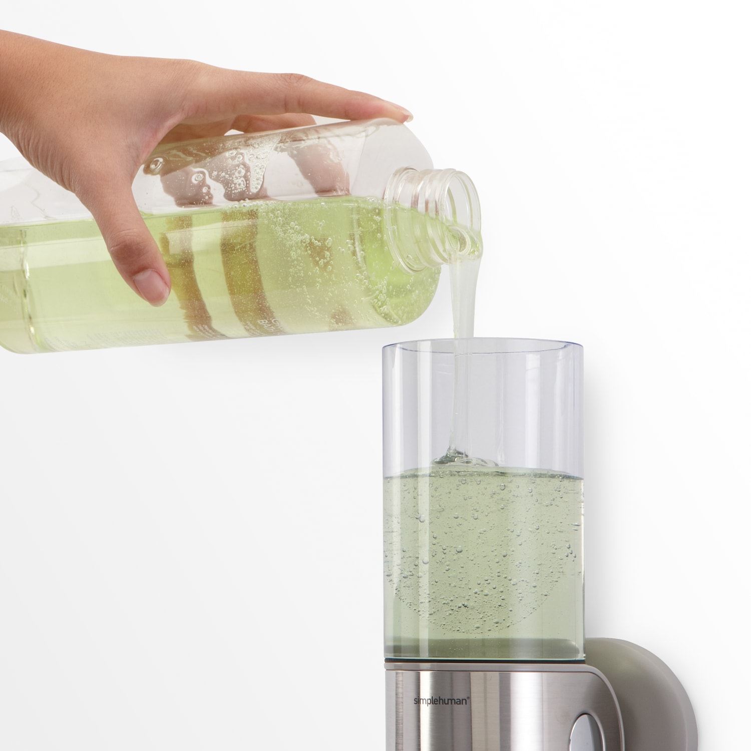 simplehuman Wall Mount Soap Pump, Twin, 2x15 fl.oz. Shampoo and Soap Dispensers, Stainless Steel - Image 5