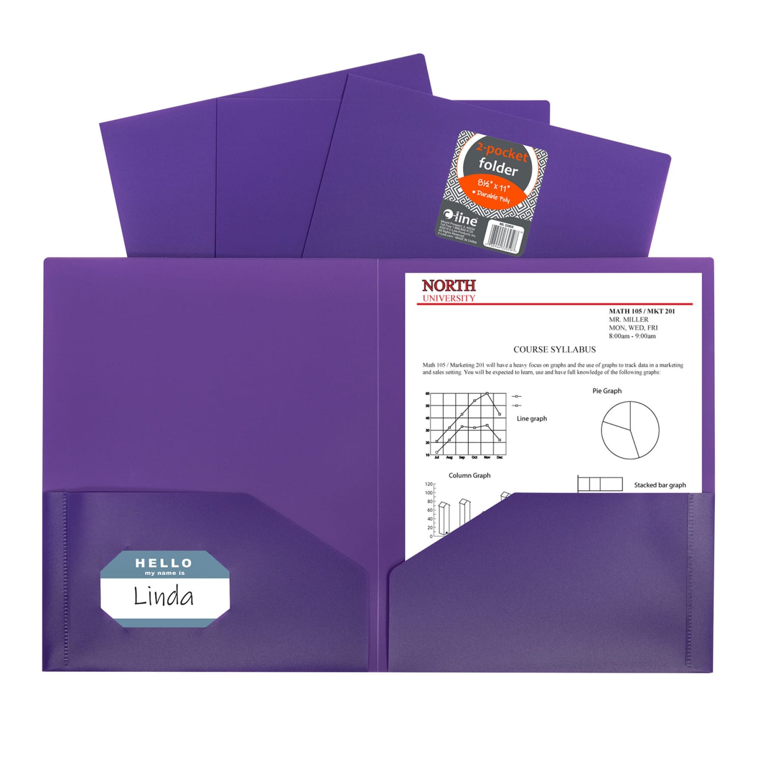 C-Line 2-Pocket Heavyweight Poly Portfolios, 8-1/2in x 11in, Purple, Pack Of 25 Portfolios - Image 3