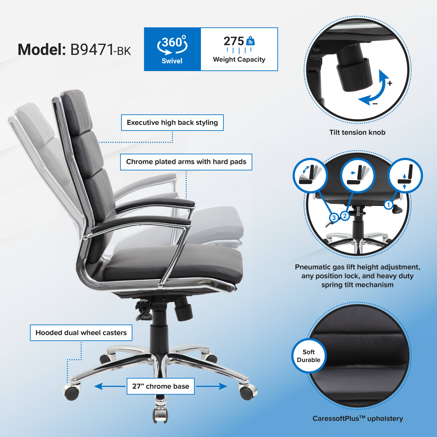 Boss Office Products Vinyl High-Back Chair, Black/Chrome - Image 5