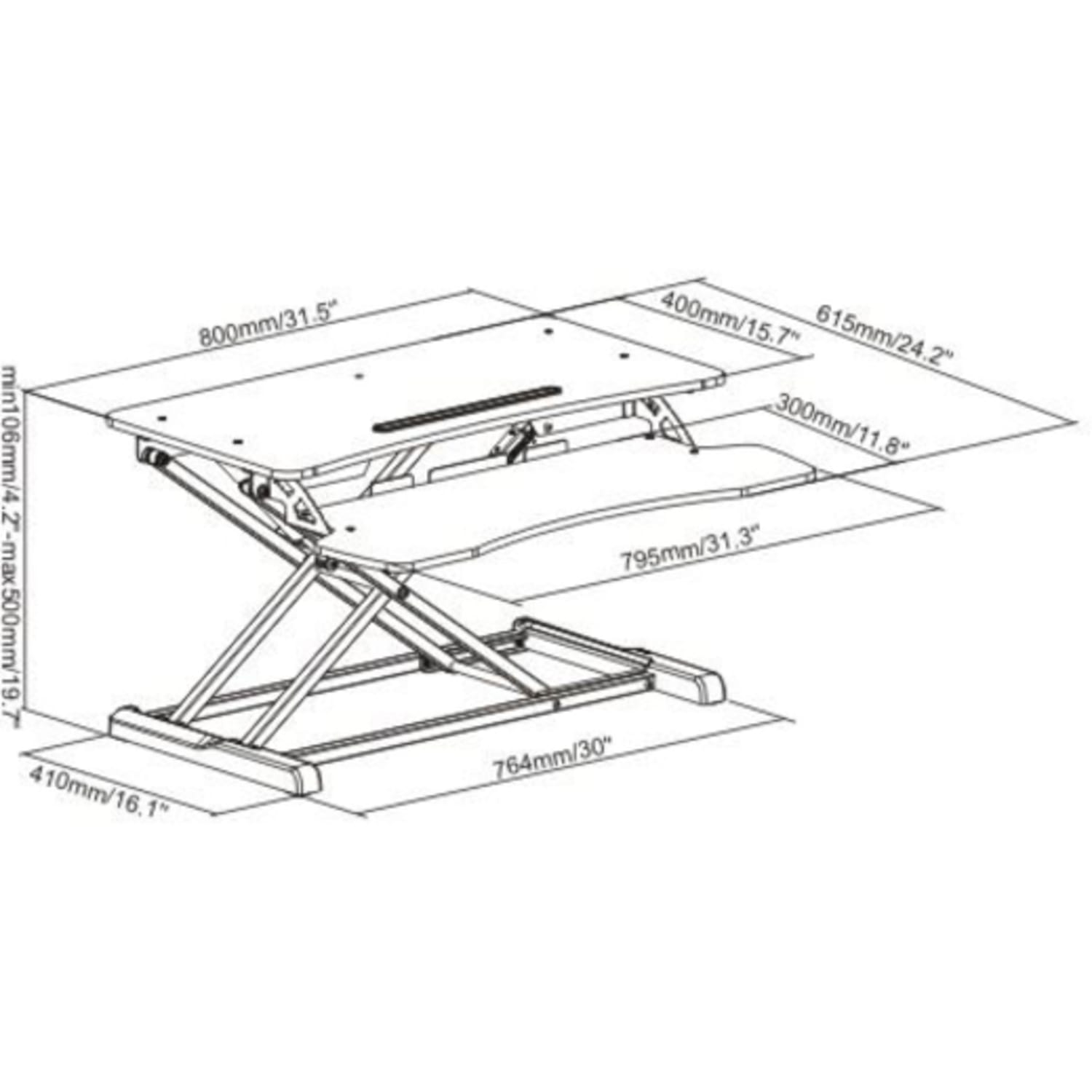 Amer Mounts Sit-Stand Integrated Desk Workstation - 33.07 lb Load Capacity - 19.70in Height x 24.20in Width - Desktop - Chipboard, Steel, Plastic - Black - Image 5