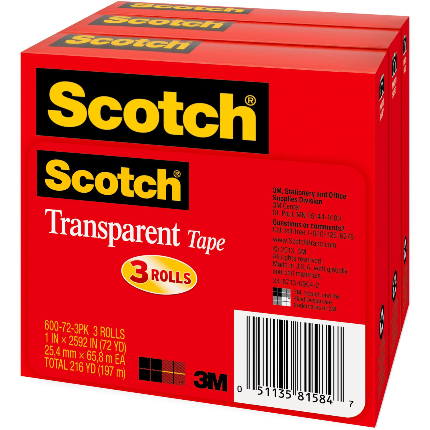 Scotch Transparent Tape, 3 Tape Rolls, 1 in x 2592 in, Home Office Supplies and School Supplies for College and Classrooms - Image 3