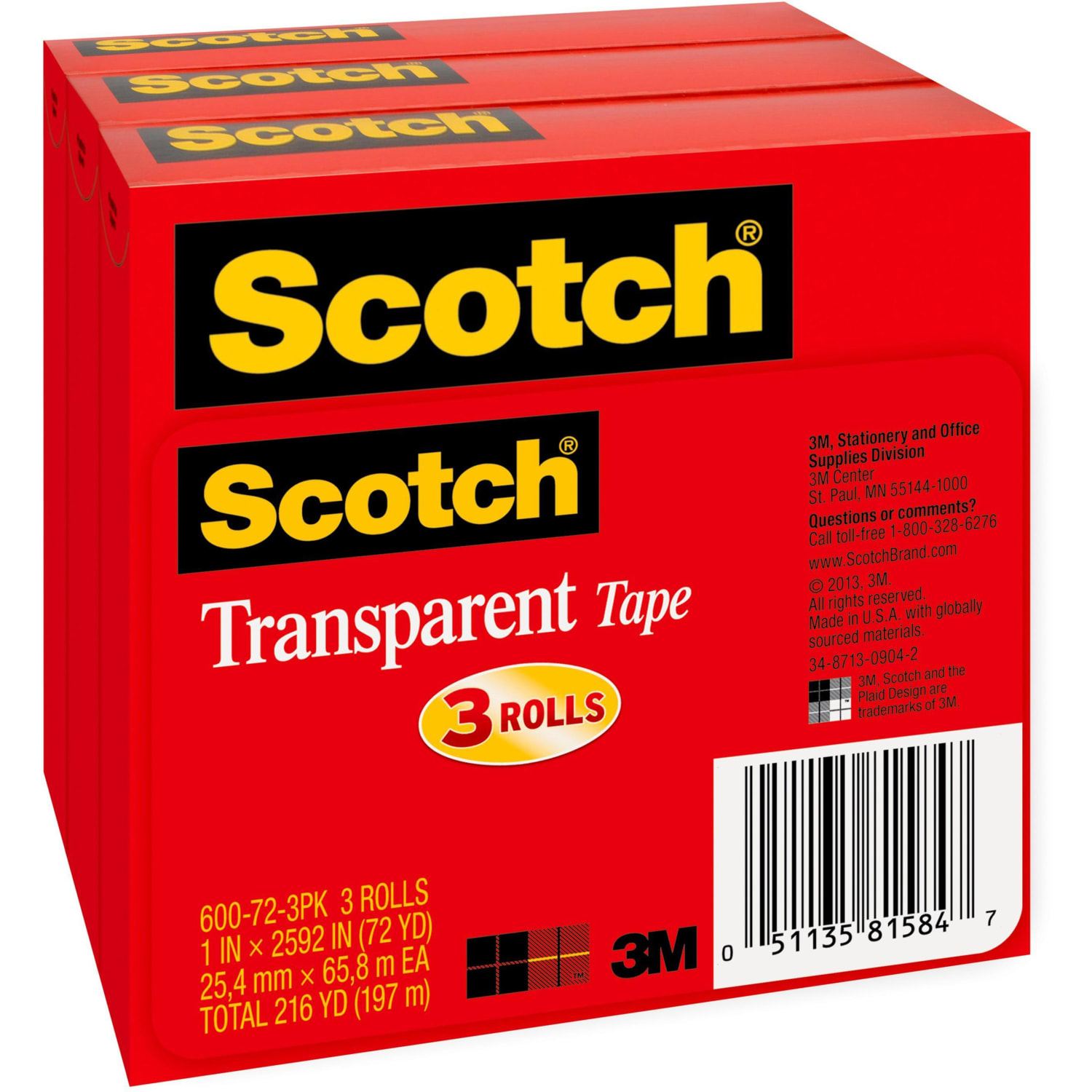 Scotch Transparent Tape, 3 Tape Rolls, 1 in x 2592 in, Home Office Supplies and School Supplies for College and Classrooms - Image 4