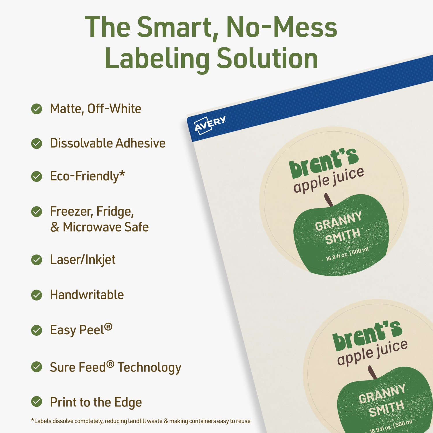 Avery Print-to-the-Edge Dissolvable Labels With Sure Feed Technology, 94512-DWMP5, Round, 2-3/4in, Matte Off-White, Pack Of 30 - Image 3