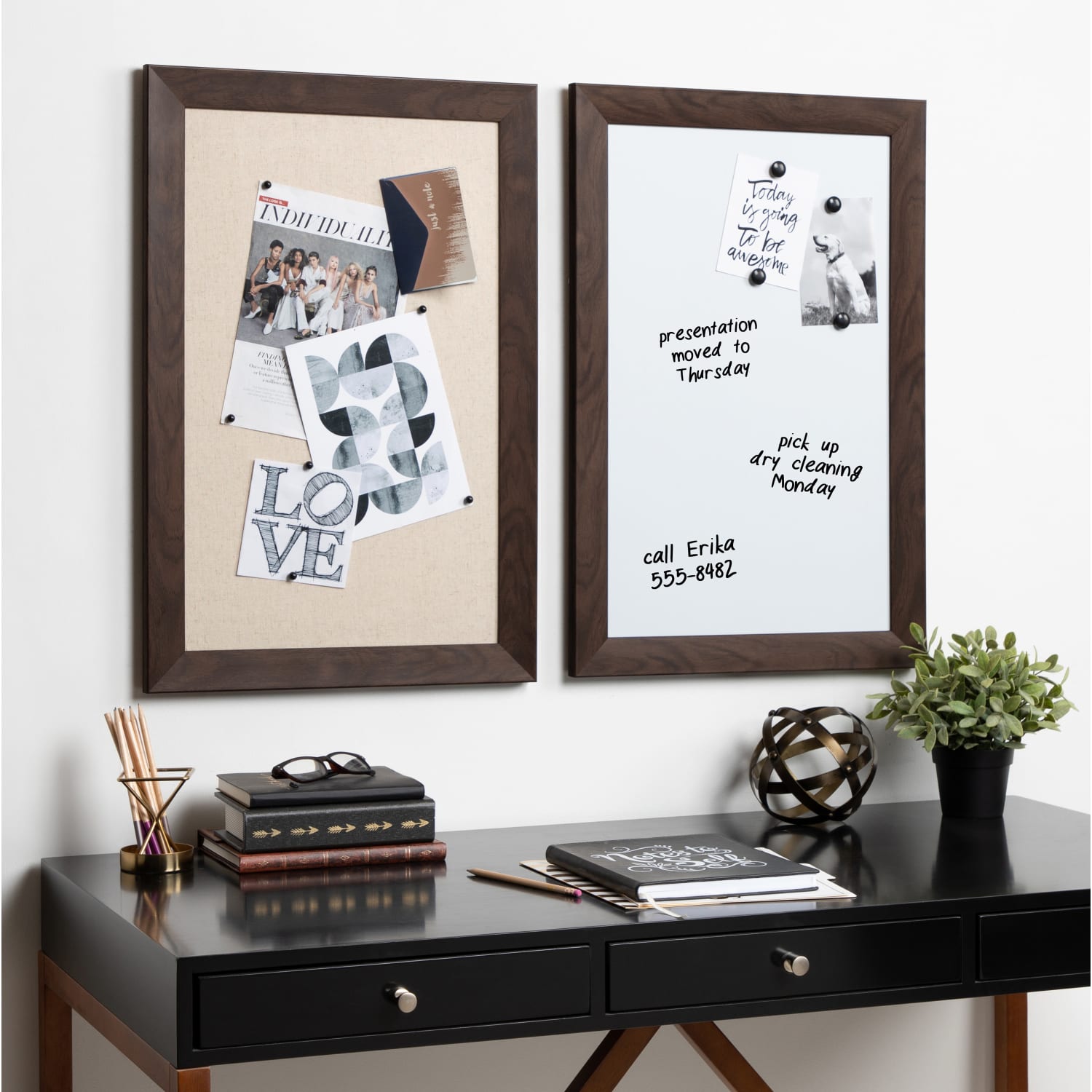 DesignOvations Beatrice Magnetic Framed Dry-Erase Board, Melamine, 18in x 27in, White, Walnut Brown Plastic Frame - Image 5