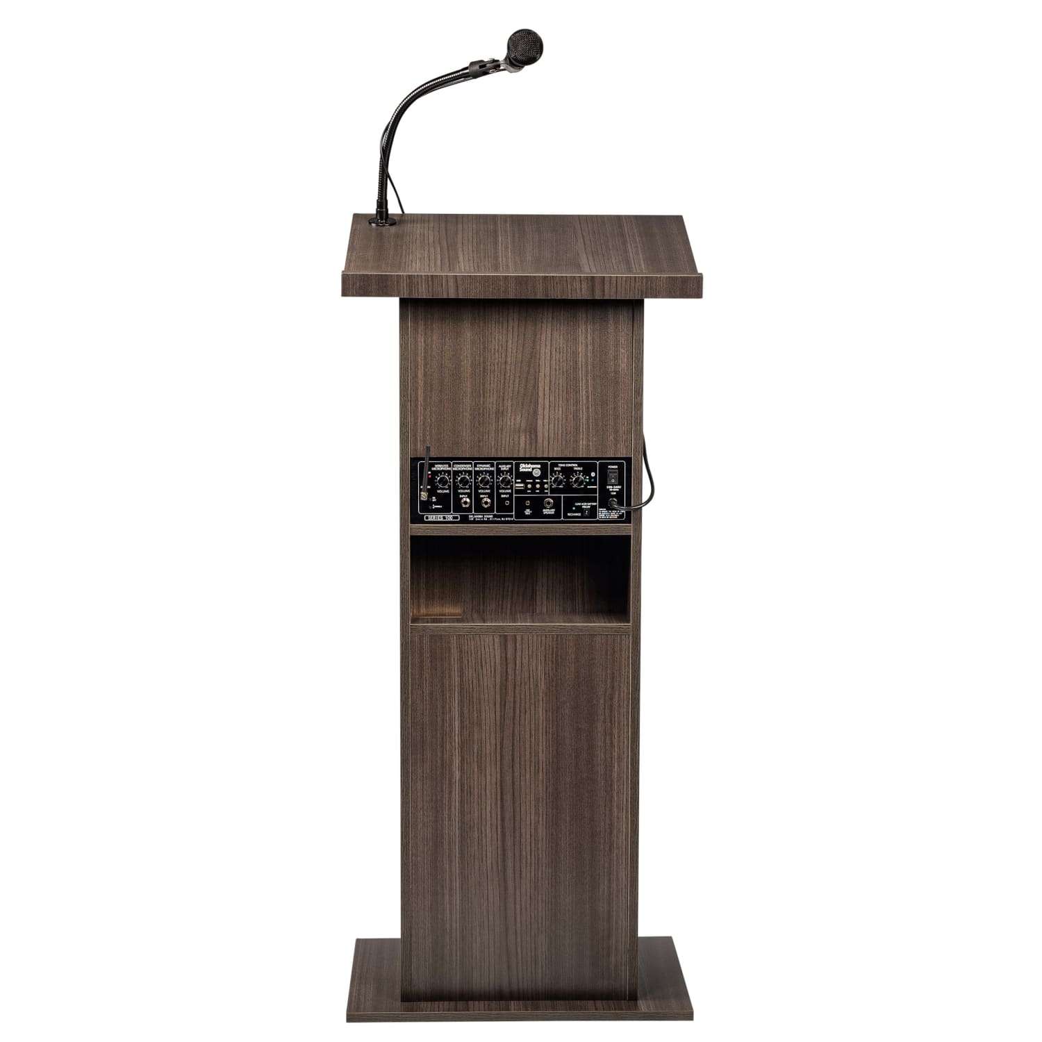 Oklahoma Sound Power Plus Lectern, With Wireless Headset Mic, 46inH x 22inW x 17inD, Ribbonwood - Image 6