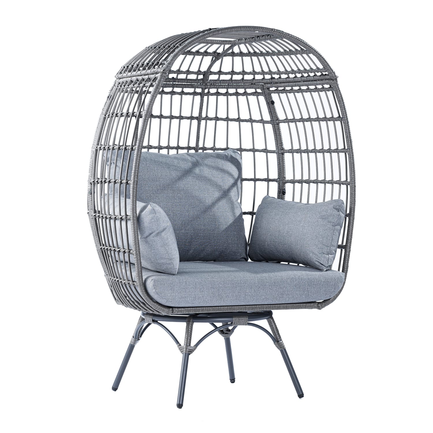 Flash Furniture Zola Commercial Indoor/Outdoor Oversized Wicker Egg Swivel Lounge Chair with 4 Cushions  - SBC335GYGY