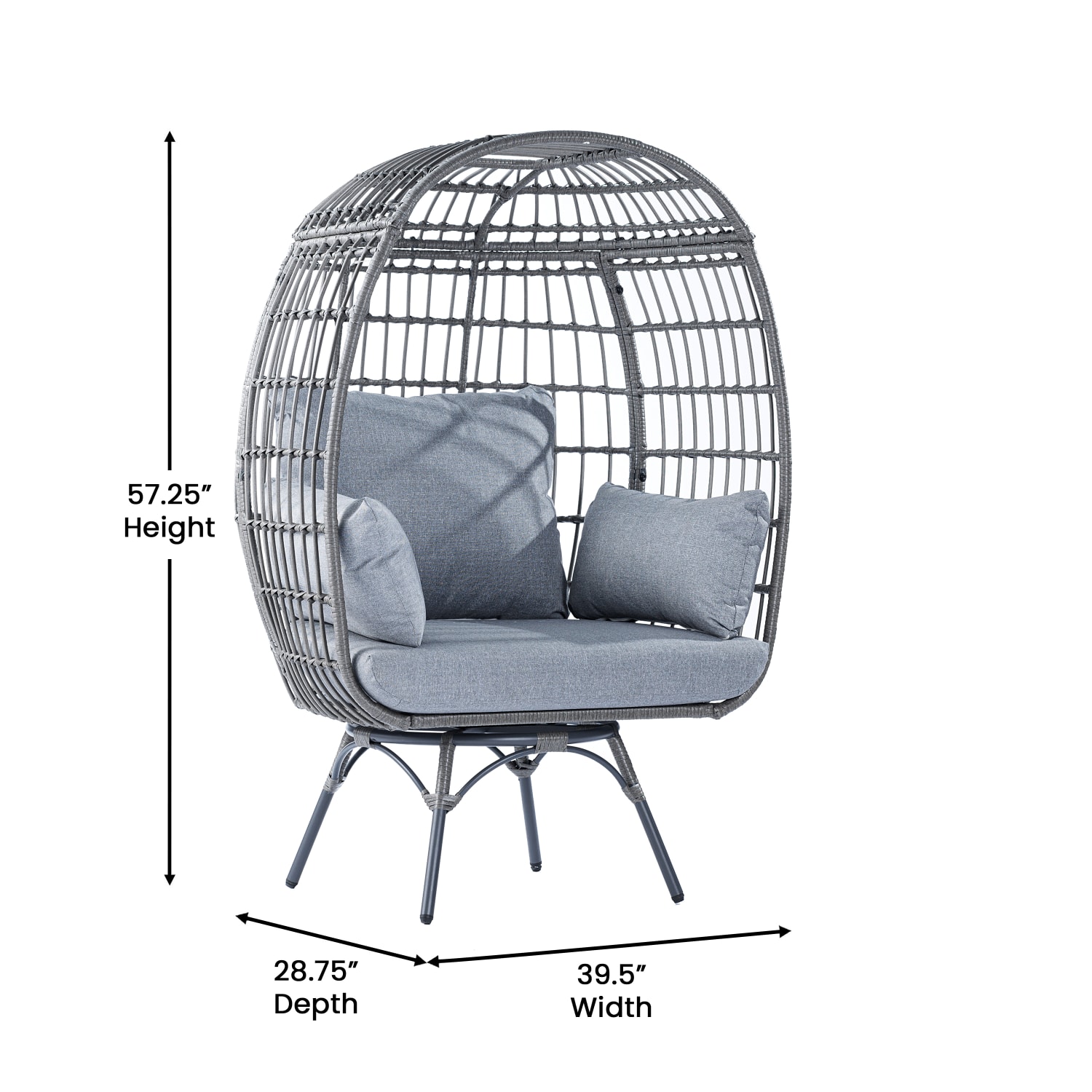 Flash Furniture Zola Commercial IndoorOutdoor Oversized Wicker Egg Swivel Lounge Chair with 4 Cushions   SBC335GYGY PopularChairscom