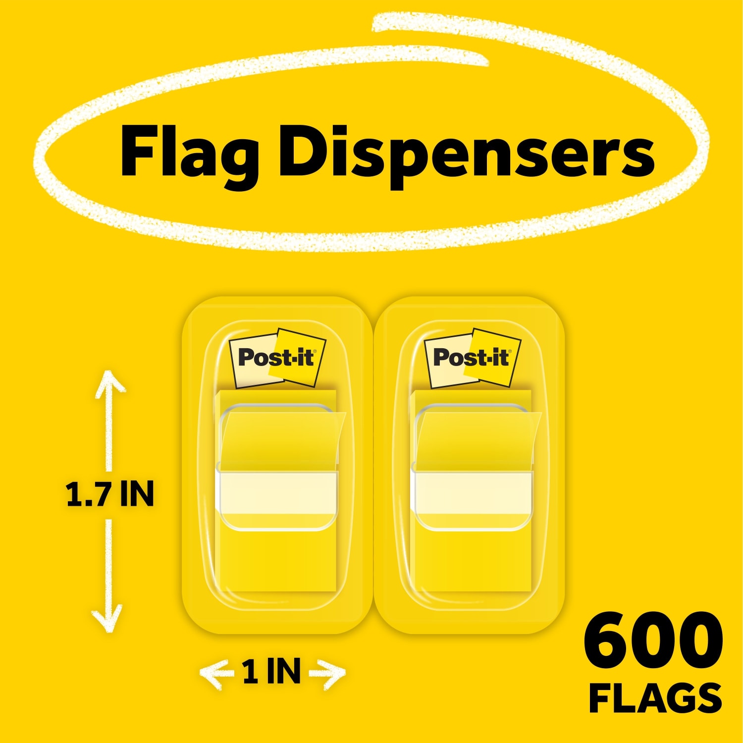 Post-it Flags, 1 in. x 1.7 in., 12 Dispensers, 50 Flags/Dispenser, Yellow, School Supplies for Students, Flags for Textbooks and Notebooks - Image 3