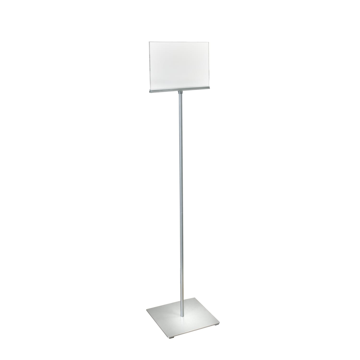 Azar Displays Pedestal 2-Sided Horizontal Sign Holder On Square Metal Base, 54inH x 12inW x 12inD, Silver