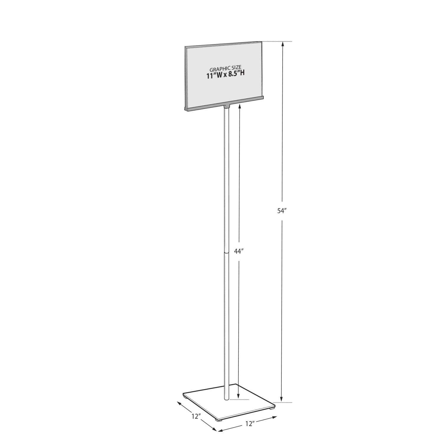 Azar Displays Pedestal 2-Sided Horizontal Sign Holder On Square Metal Base, 54inH x 12inW x 12inD, Silver - Image 3