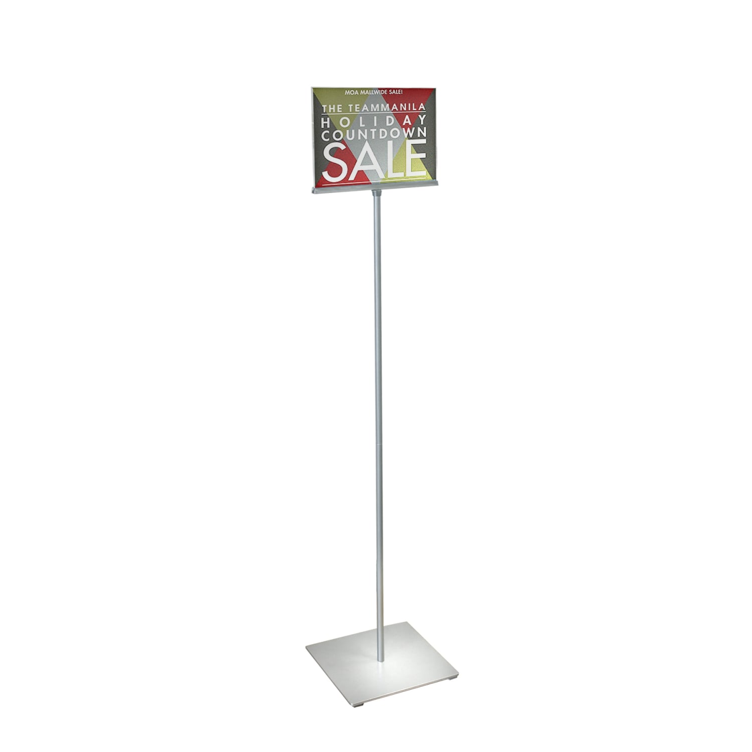 Azar Displays Pedestal 2-Sided Horizontal Sign Holder On Square Metal Base, 54inH x 12inW x 12inD, Silver - Image 6