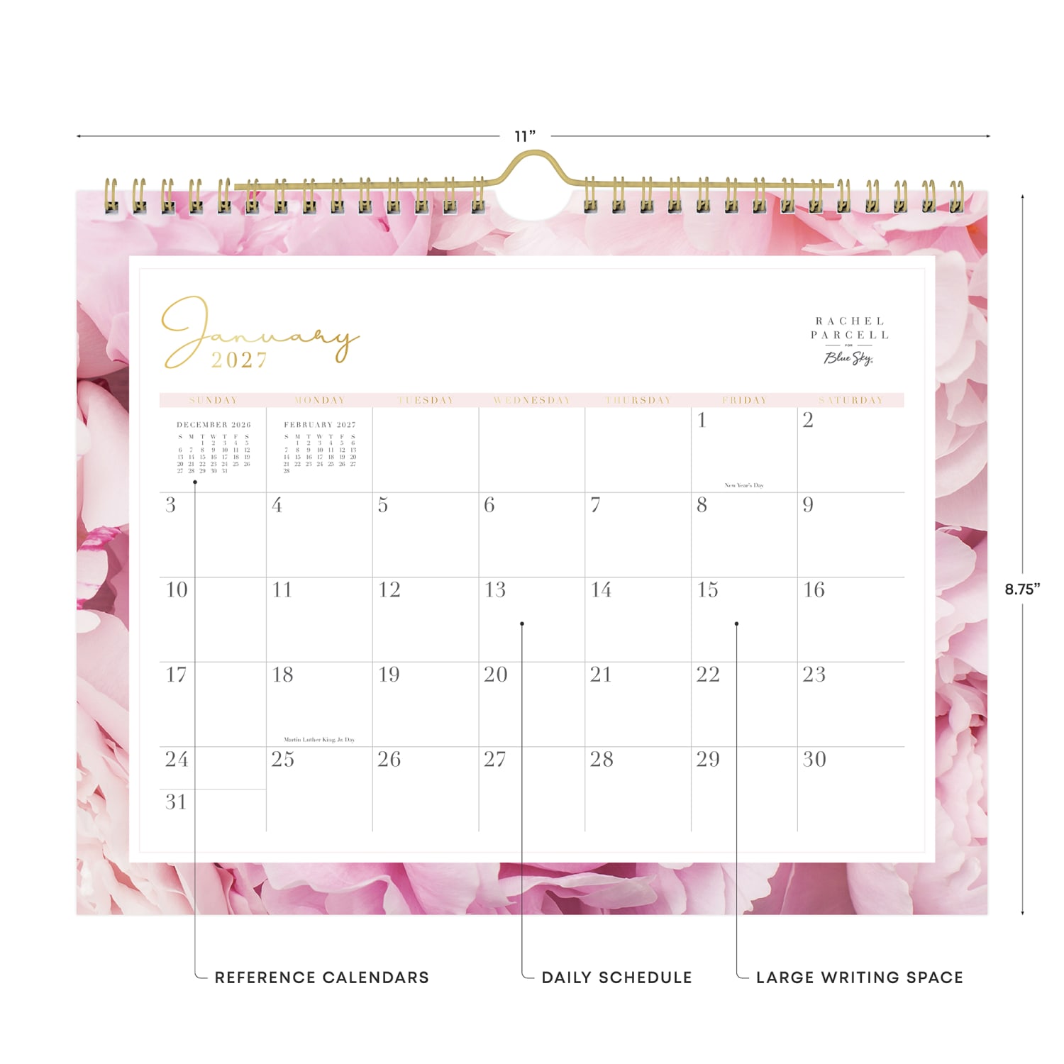 2027 Blue Sky Peony Monthly Wall Calendar, 11x8.75, 0%, Peony, Jan-Dec, RY27 - Image 4