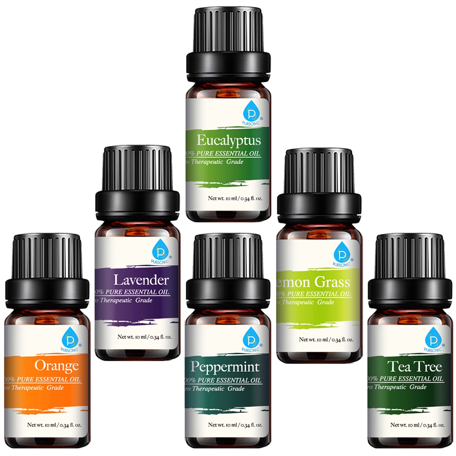 Pursonic 100% Pure Essential Aromatherapy Oils 6-Pack Gift Set, 0.34 Fl Oz - Image 3