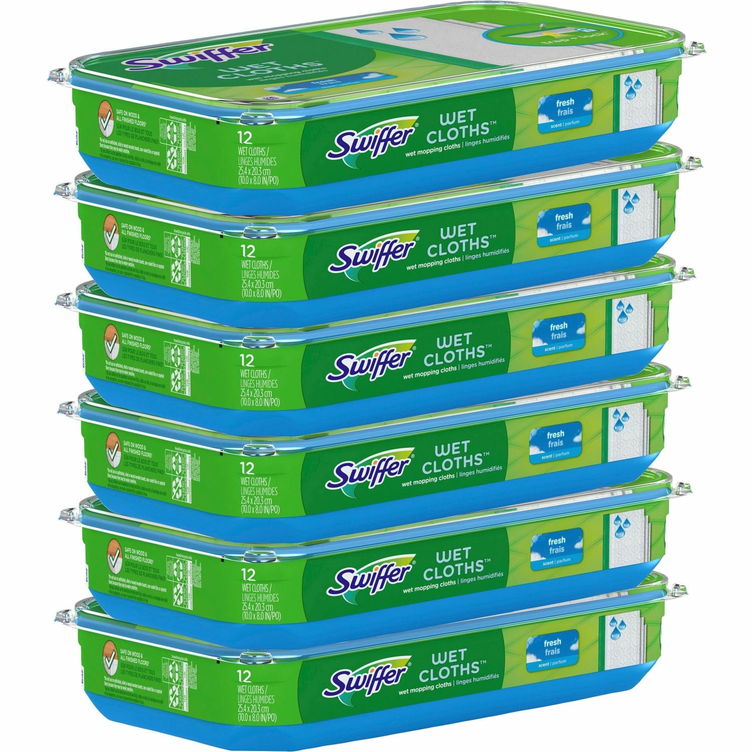 Swiffer Wet Refill Cloths, 8 x 10, Fresh Scent, White, 12/Box, 6 Boxes/Carton