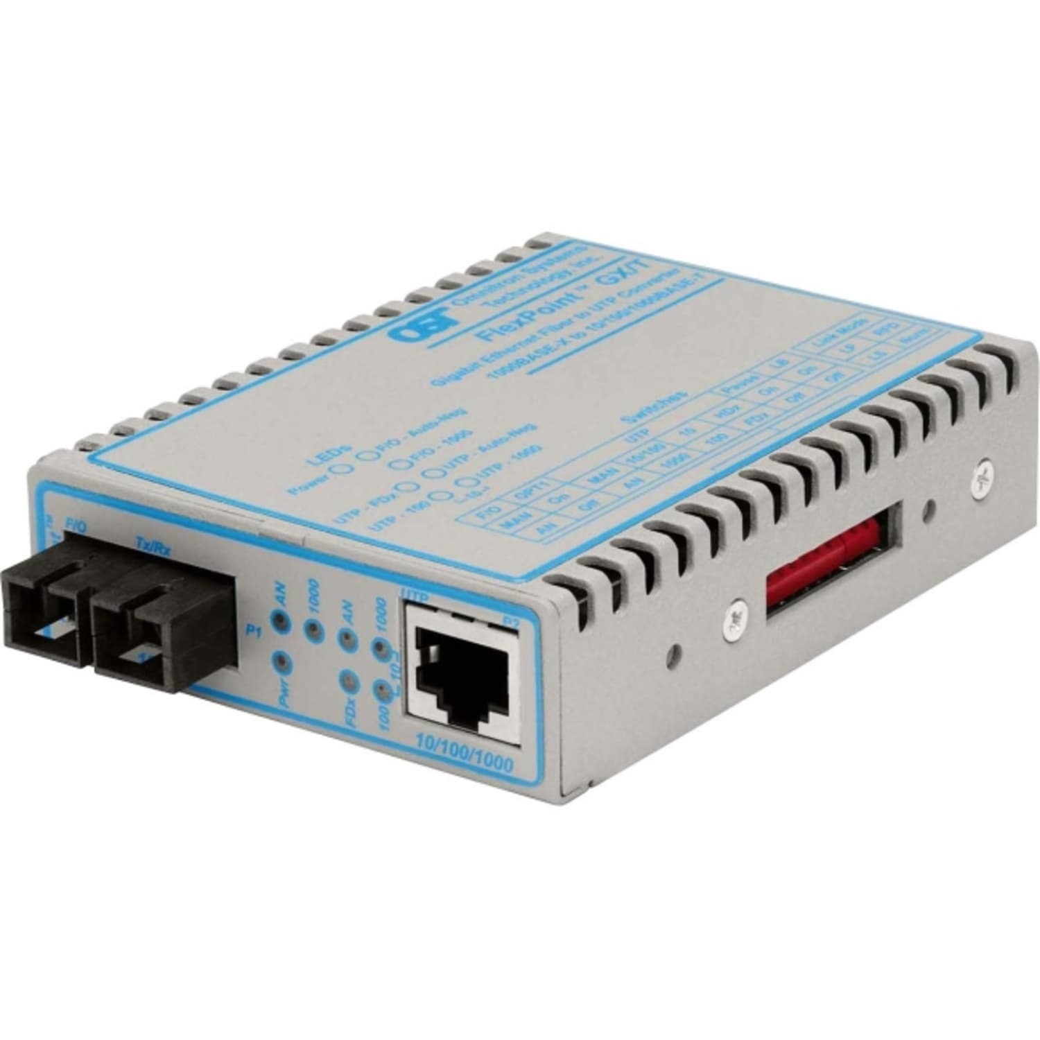 Omnitron FlexPoint GX/T - Fiber media converter - GigE - 10Base-T, 100Base-TX, 1000Base-T, 1000Base-X - RJ-45 / SC multi-mode - up to 1800 ft - 850 nm - Image 3