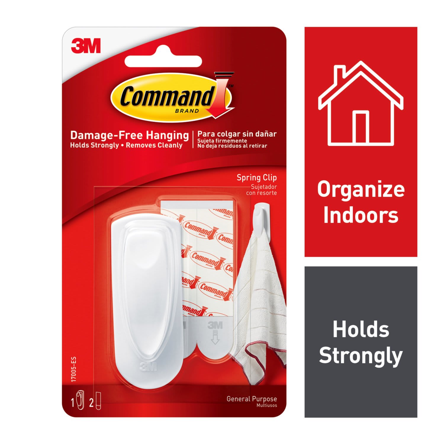 Command Spring Clip, 1 Clip, 2 White Adhesive Strips, Damage Free Hanging Picture Hangers, No Tools Wall Hanging Strips For Living Spaces - Image 3