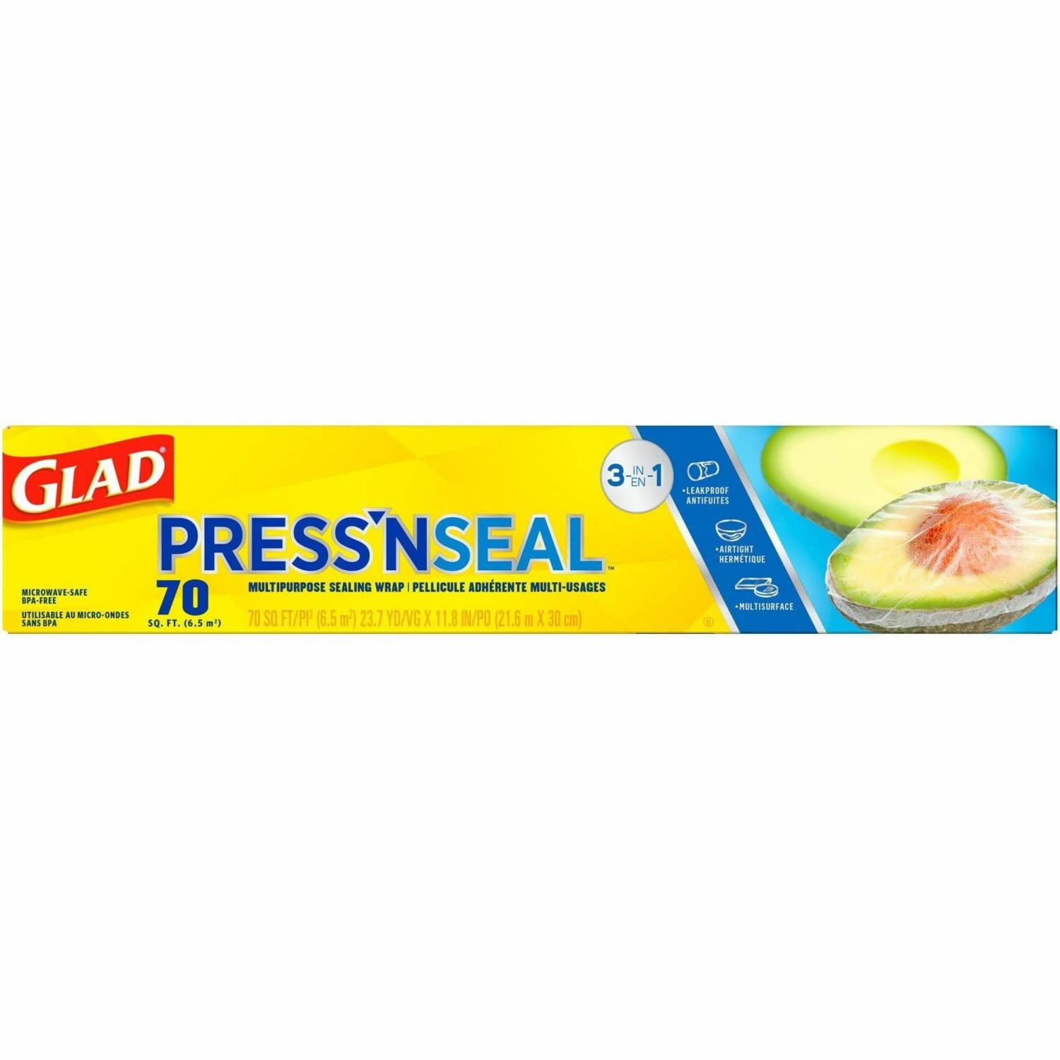 Glad PressN Seal Food Plastic Wrap - 11.80in Width x 71.10 ft Length - Durable, Freezer Safe, Microwave Safe, Cutting Edge - Plastic - Clear - 1 Each - Image 3