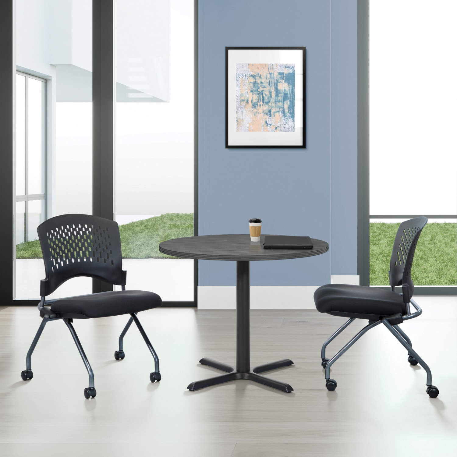 Office Star Folding Chair With Casters Black PopularChairscom