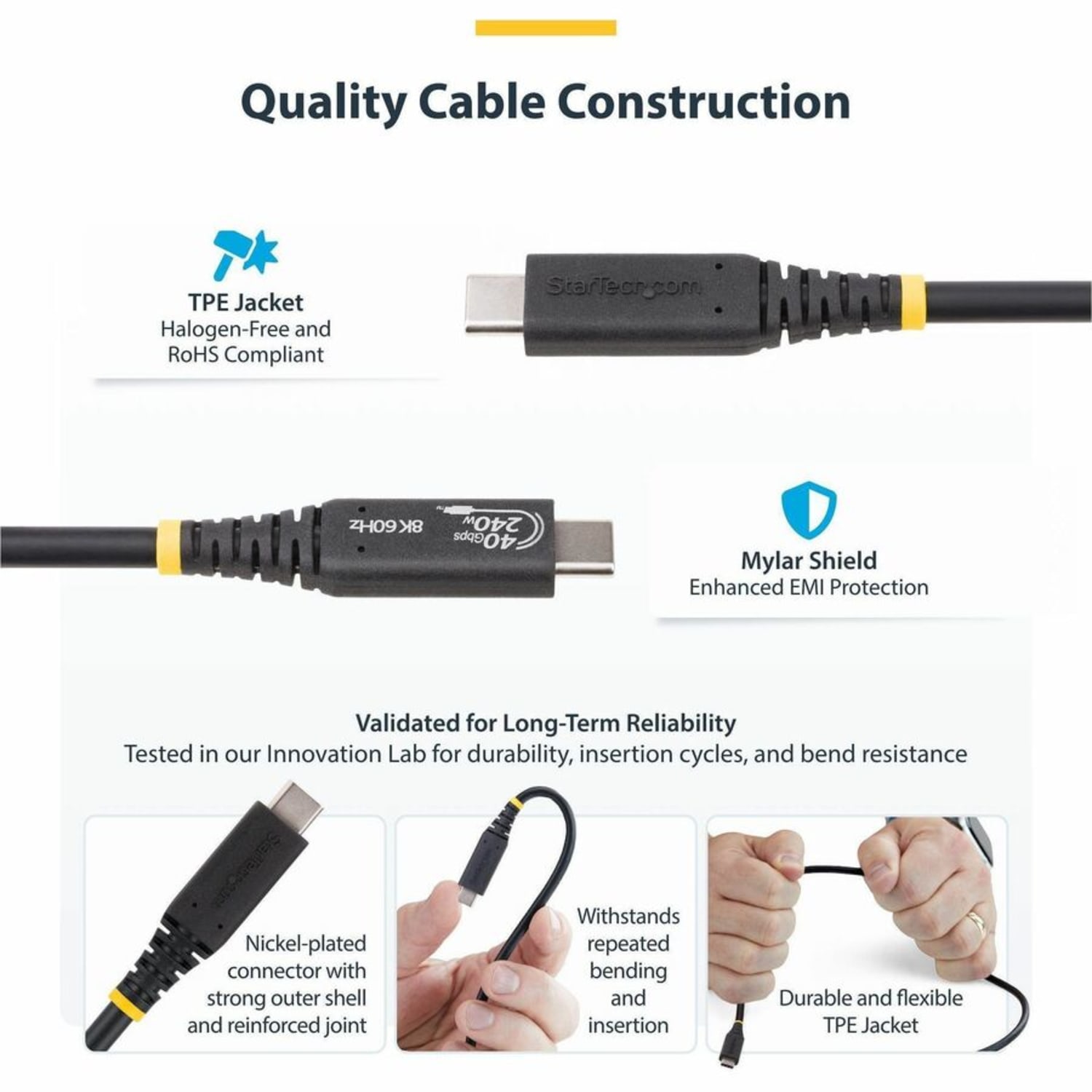 StarTech.com 1m (3.3ft) USB4 Cable, USB-IF Certified USB-C Cable, 40 Gbps, 240W PD 3.1, 8K 60Hz, Compatible w/Thunderbolt/USB 3.2 Ports - Image 3