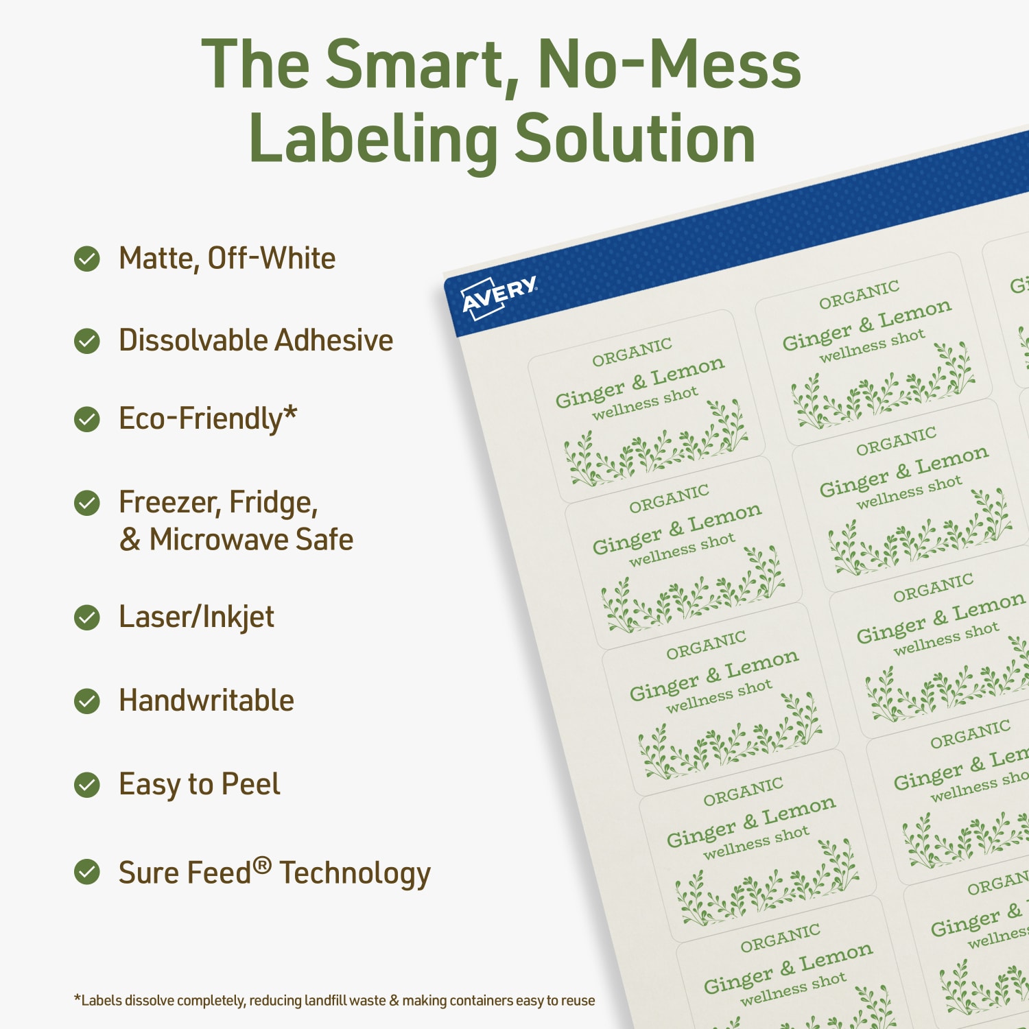 Avery Dissolvable Labels With Sure Feed Technology, 94226-DWMP10, Rectangle, 1-1/4inx1-3/4in, Matte Off-White, Pack Of 320 - Image 3