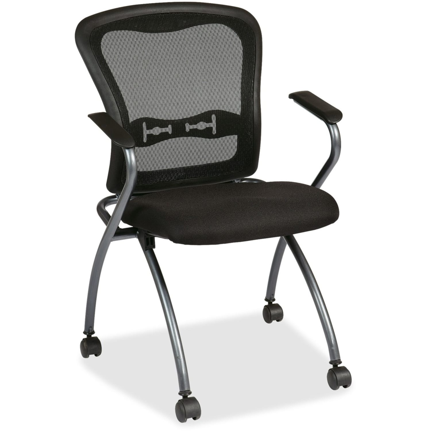 Office Star Pro Line II Deluxe Folding Chairs With ProGrid Back BlackTitanium Set Of 2 PopularChairscom