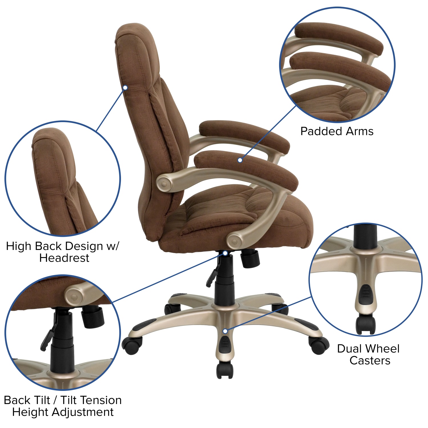 Flash Furniture Ergonomic Microfiber High-Back Chair, Brown/Black/Titanium - Image 6
