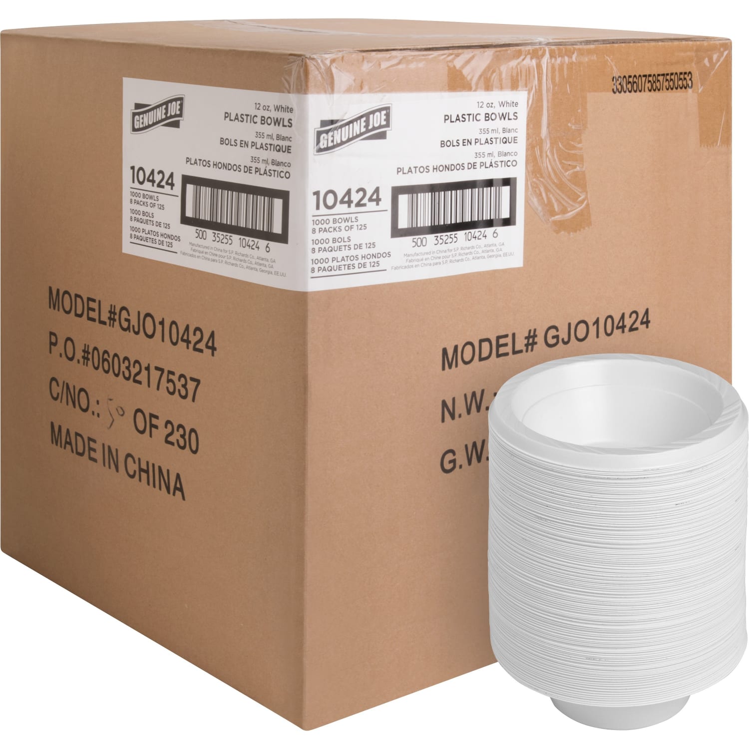 Genuine Joe Reusable Plastic Bowls - 125 / Pack - 12 fl oz Bowl - Plastic - Serving - Disposable - White - 1000 Piece(s) / Carton - Image 3