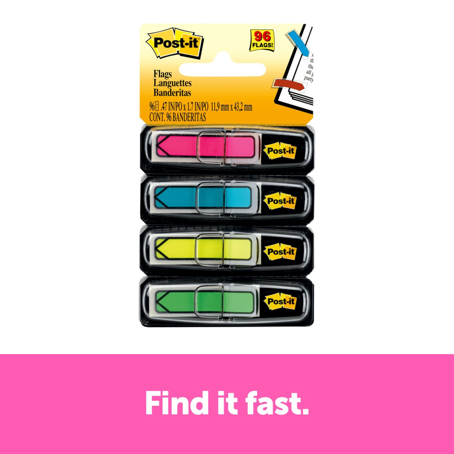 Post-it Flags, .5 in. x 1.7 in., 4 Dispensers, 24 Flags/Dispenser, Assorted Bright Colors, School Supplies for Students, Flags for Textbooks - Image 4
