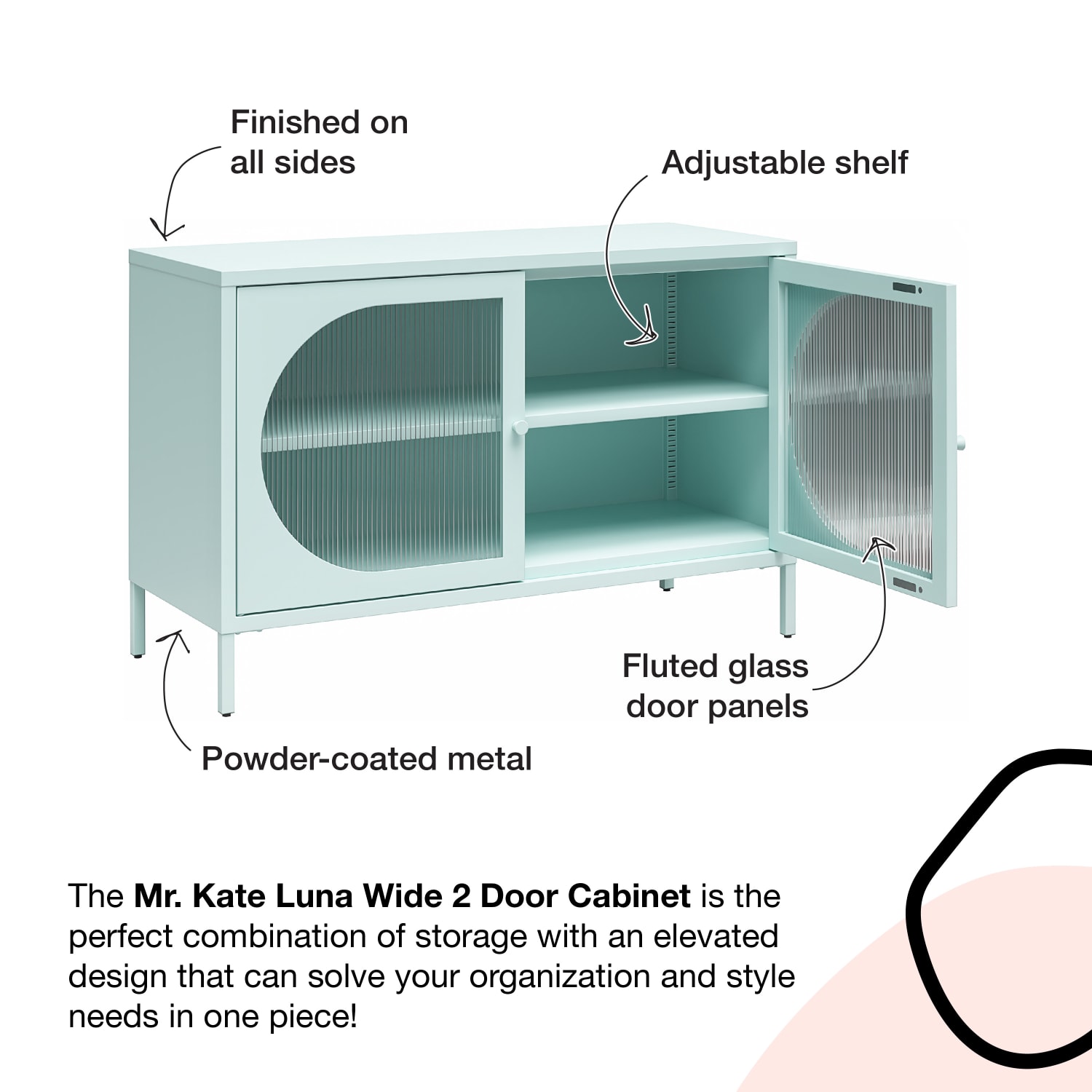 Ameriwood Home Mr. Kate Luna 40inW 2-Door Accent Cabinet With Fluted Glass, Sky Blue - Image 6