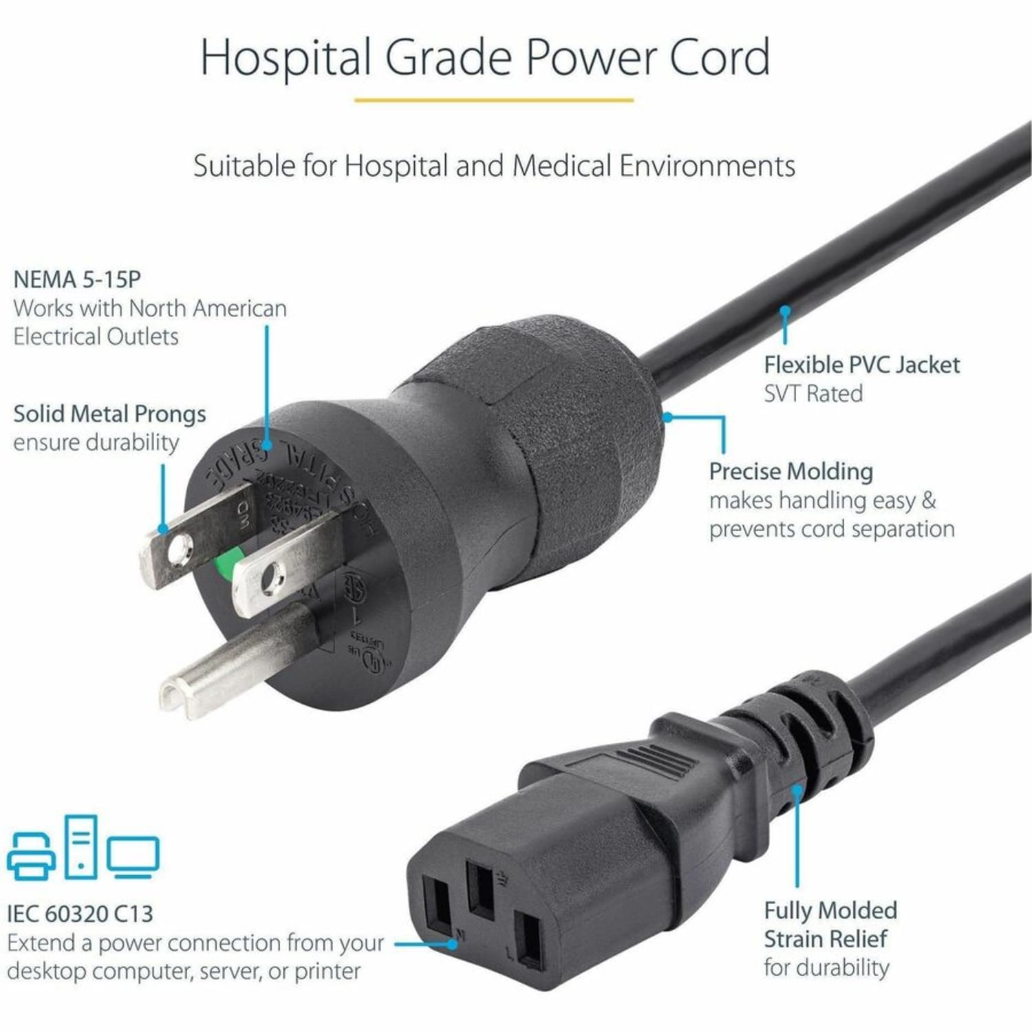 StarTech.com Hospital Grade Power Cord, 3ft - Image 4