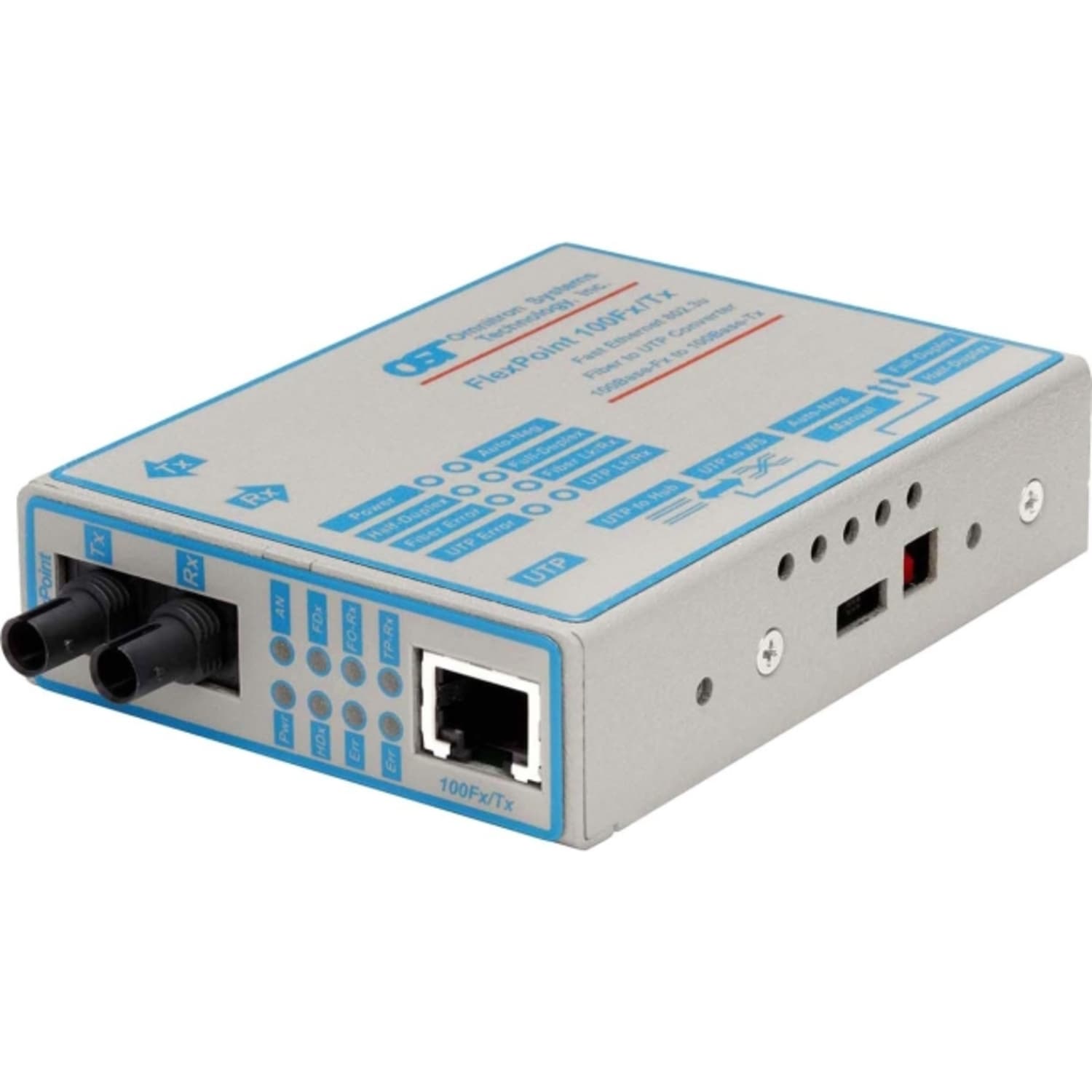 Omnitron FlexPoint 100Mbps Ethernet Fiber Media Converter RJ45 ST Single-Mode 30km - 1 x 100BASE-TX; 1 x 100BASE-LX; US AC Powered; Lifetime Warranty - Image 3