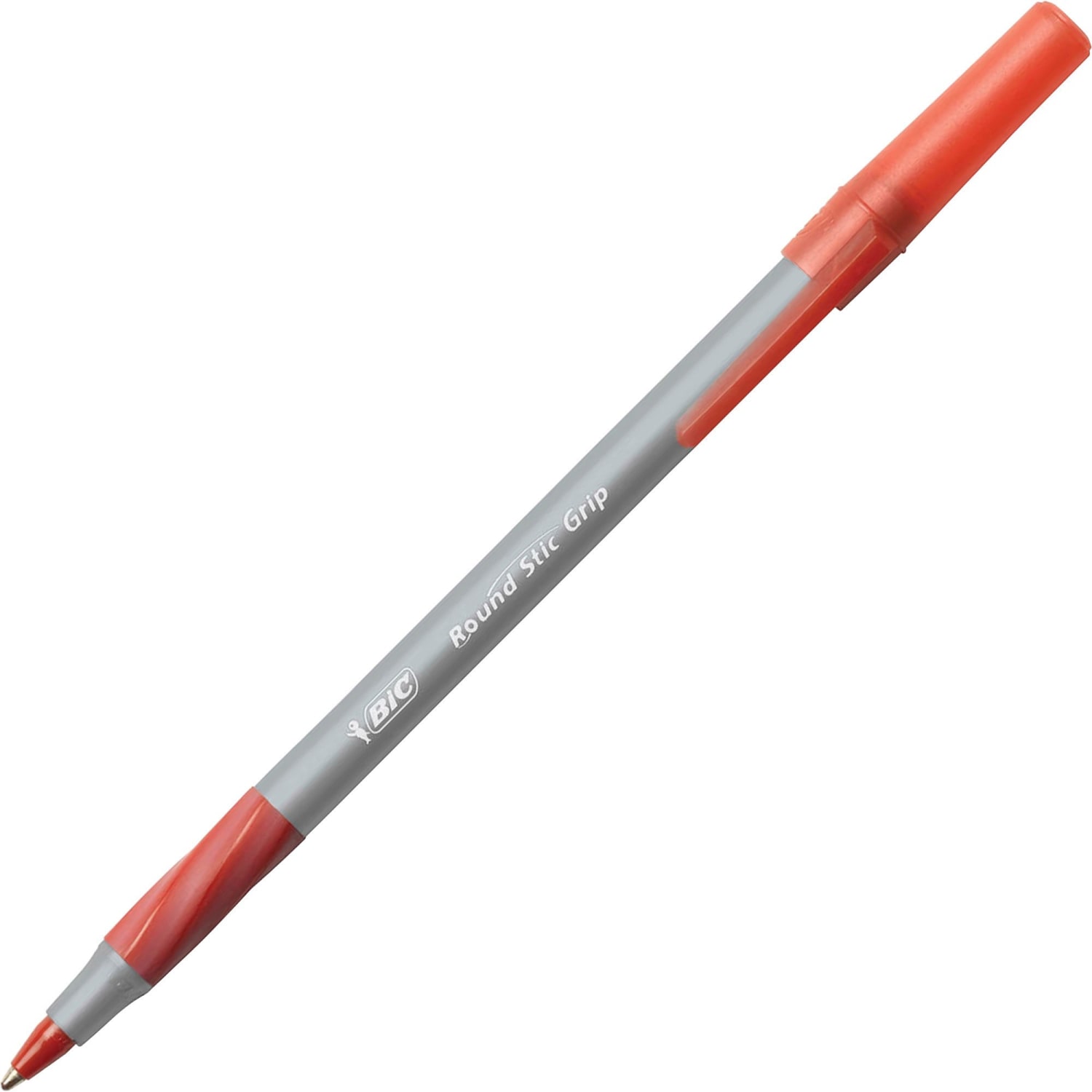 BIC Round Stic Grip Xtra Comfort Ballpoint Pens, Medium Point, 1.2 mm, Gray Barrel, Red Ink, Pack Of 12 Pens - Image 5