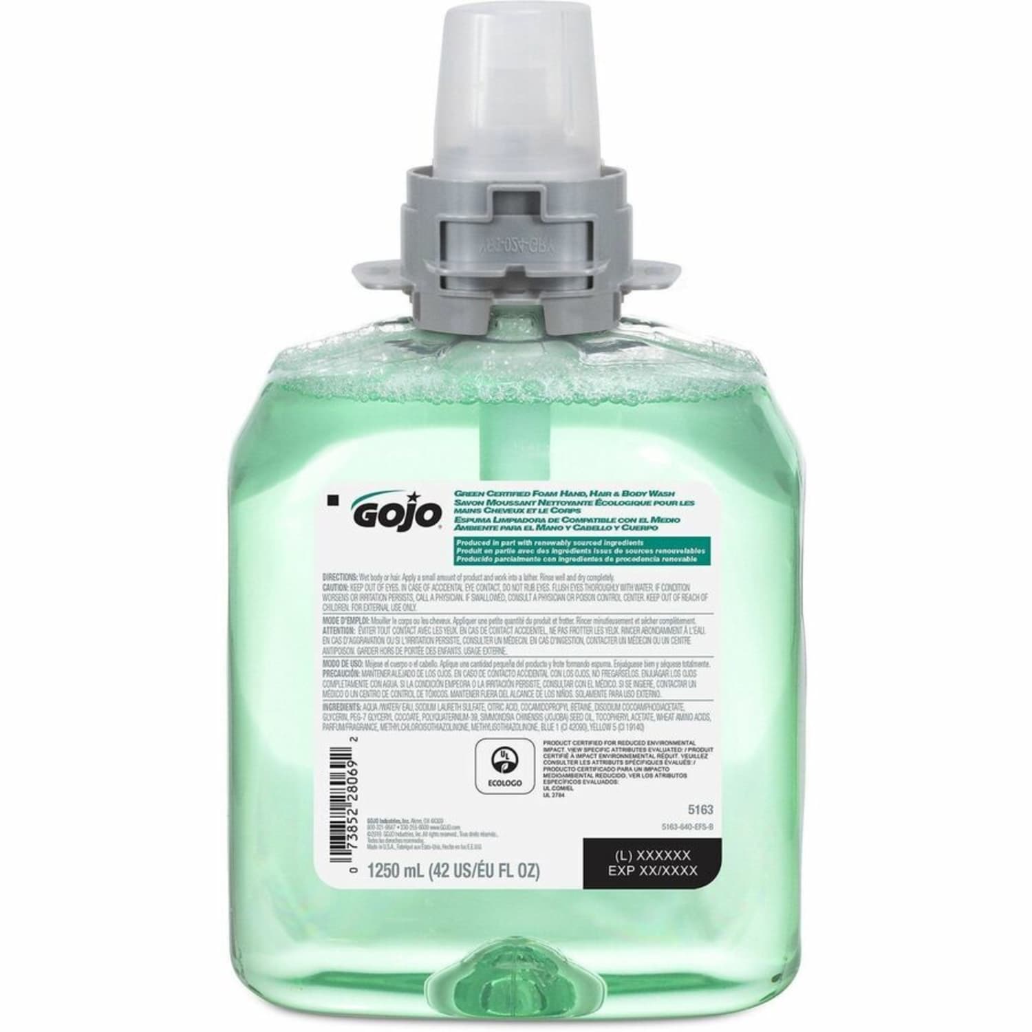 Gojo Green Certified Cucumber Melon Foaming Hand, Hair & Body Wash Refills, 42.27 Oz, Pack Of 4 Refills - Image 6