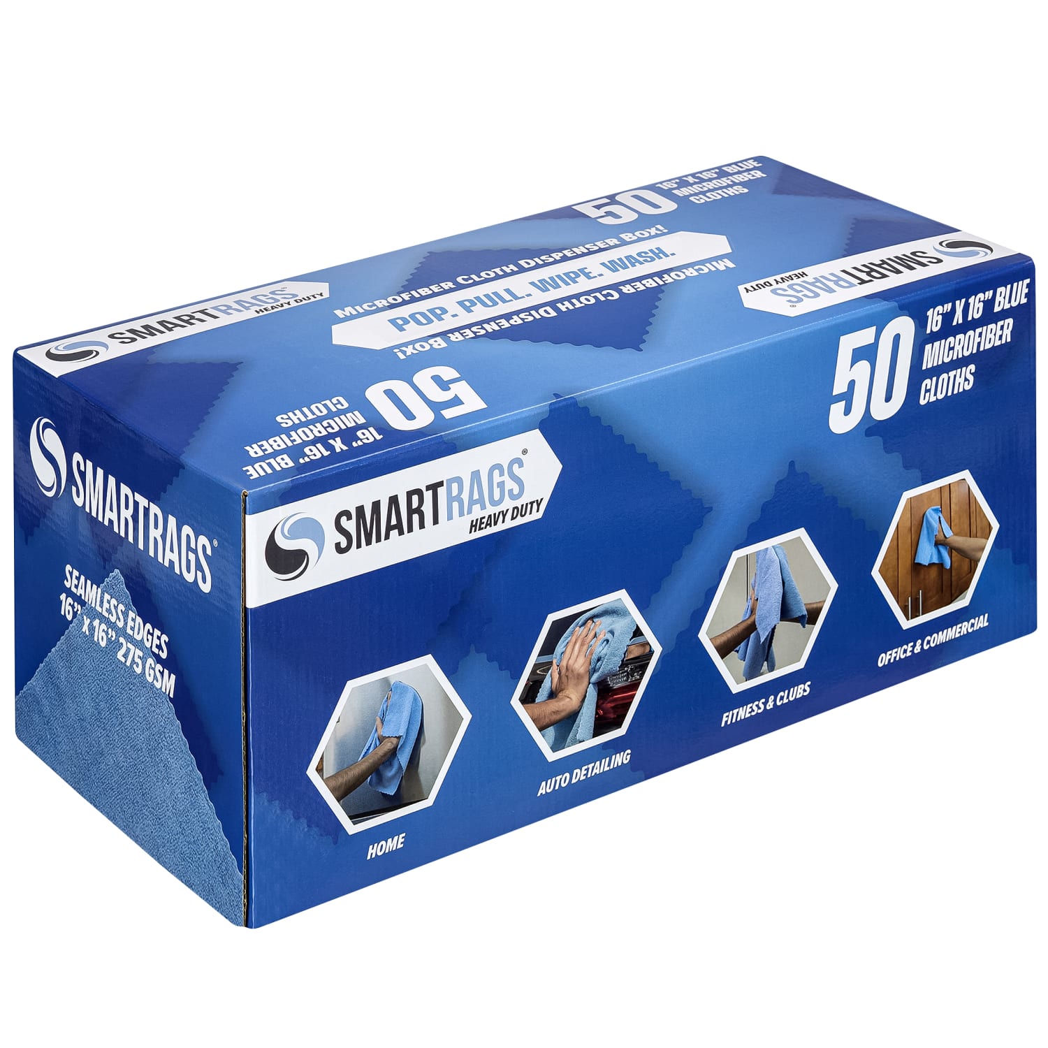 Hospeco SmartRags Disposable Microfiber Towels, 45 Gram, 275 GSM, 16in x 16in, Blue, 50 Towels Per Box, Case Of 8 Boxes - Image 3